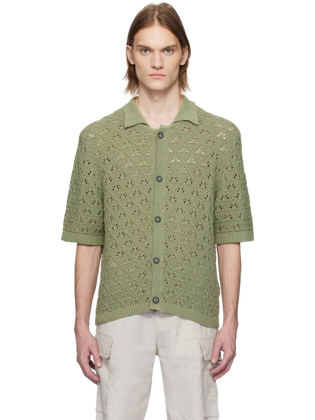 Green Knitted Cotton Polo - 1