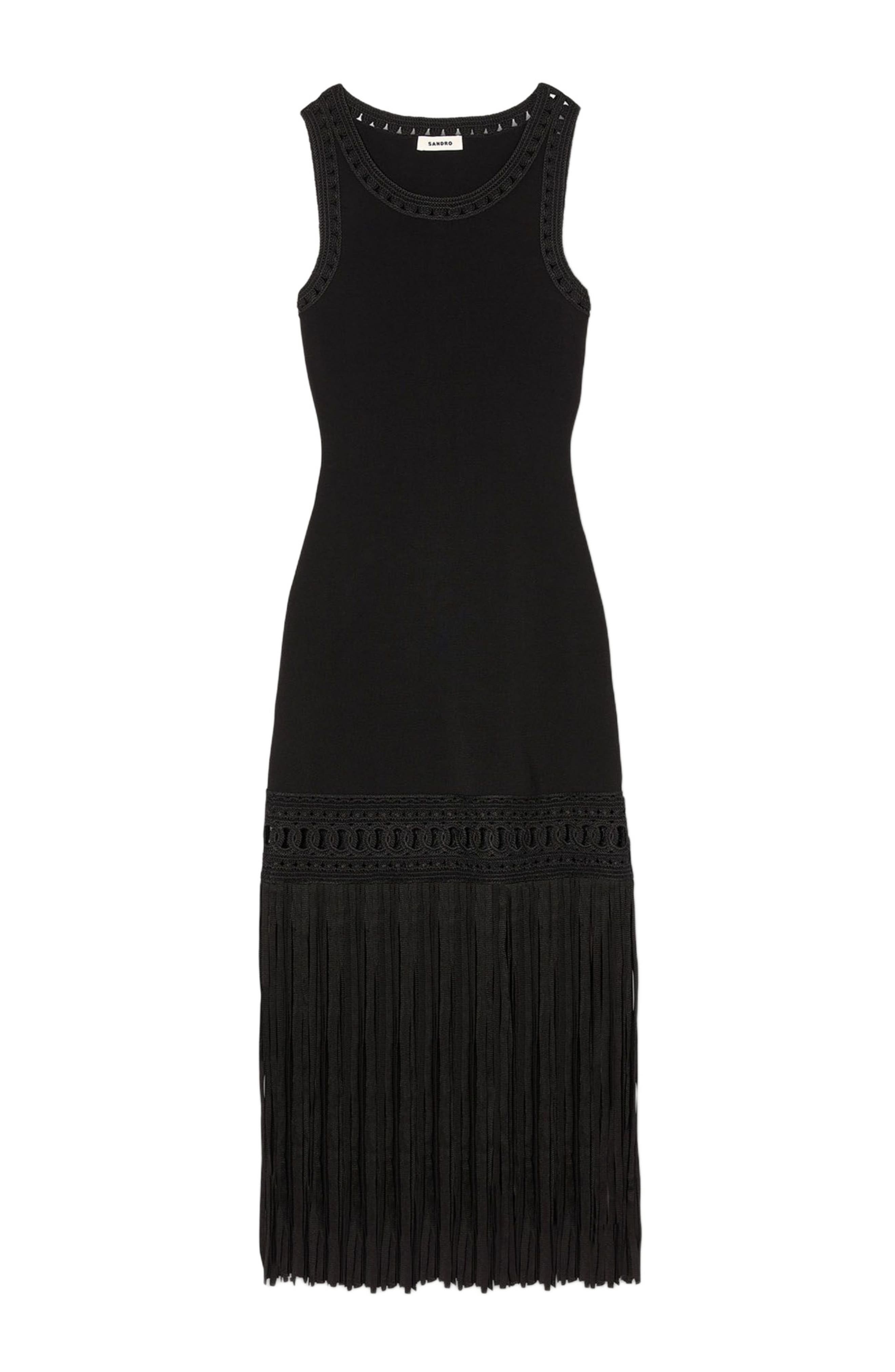 SANDRO Fringed knit dress in Black at Nordstrom - 5