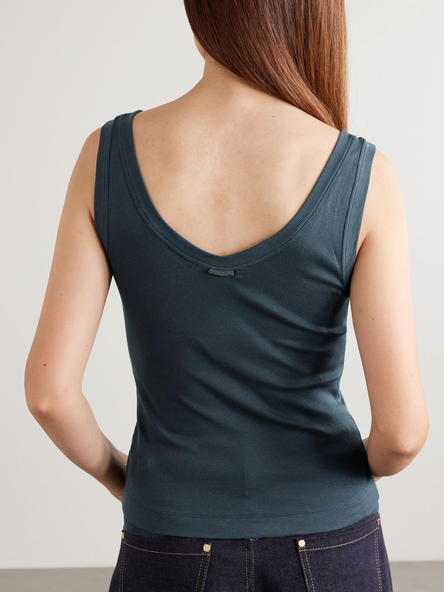 Ribbed cotton-blend jersey tank Navy - 4
