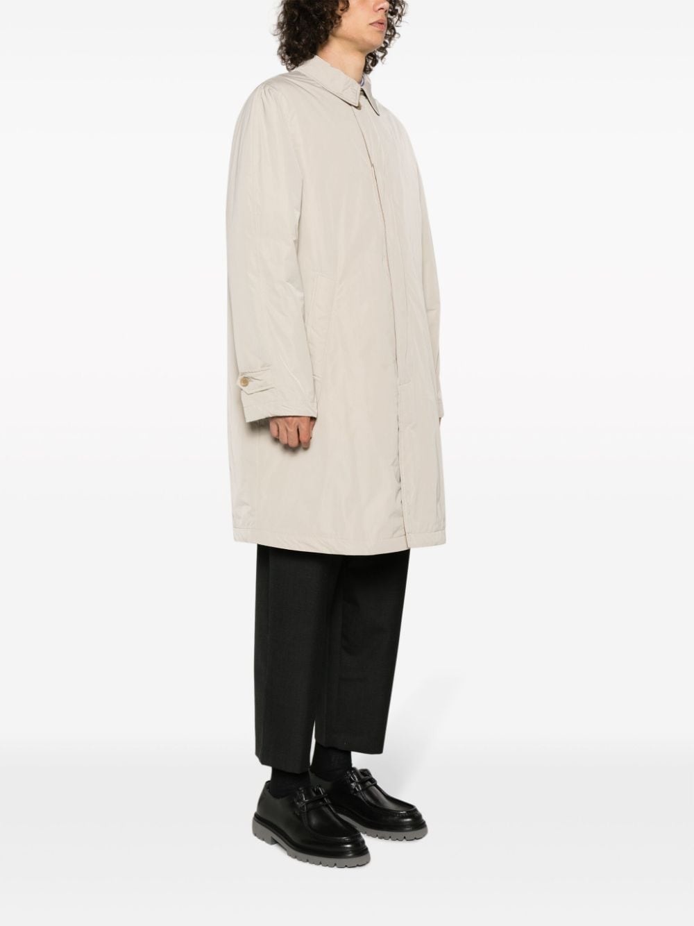 classic-collar concealed-fastening coat - 3