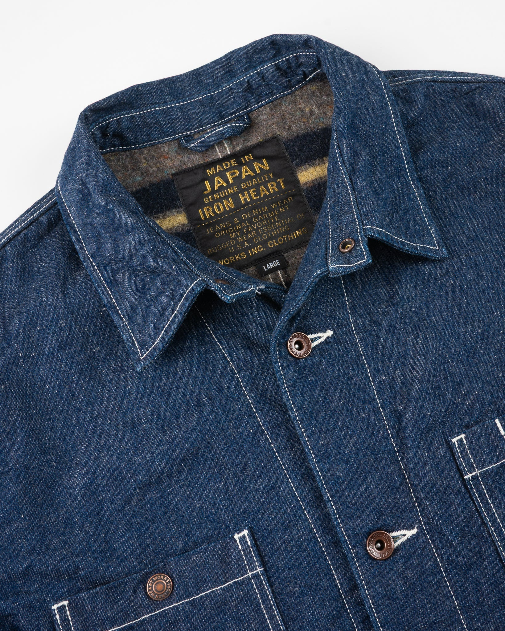 IHJ-149-IND 10oz Selvedge Denim Blanket Lined Chore Jacket Indigo - 3