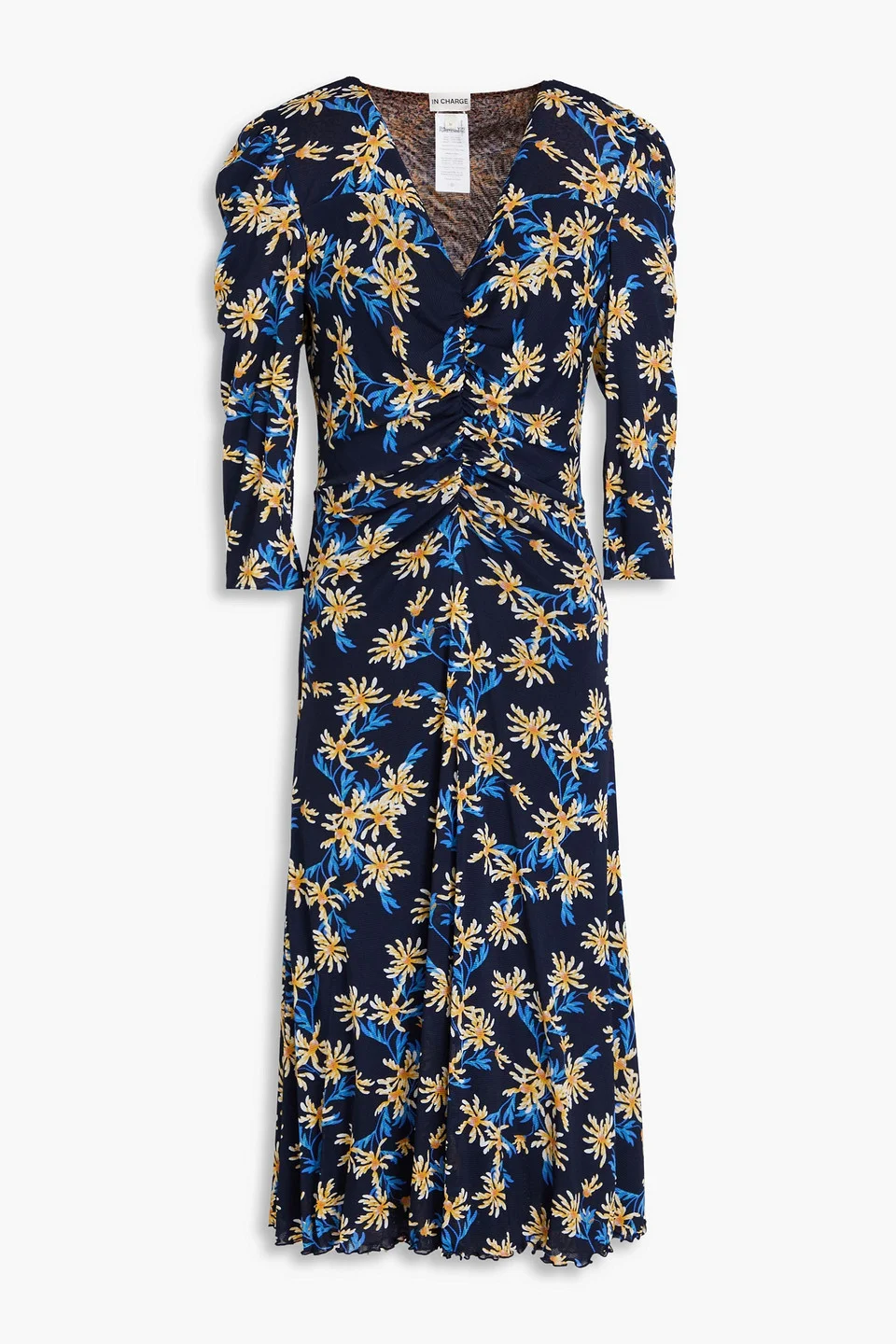 Ivan ruched printed stretch-mesh midi dress - 1