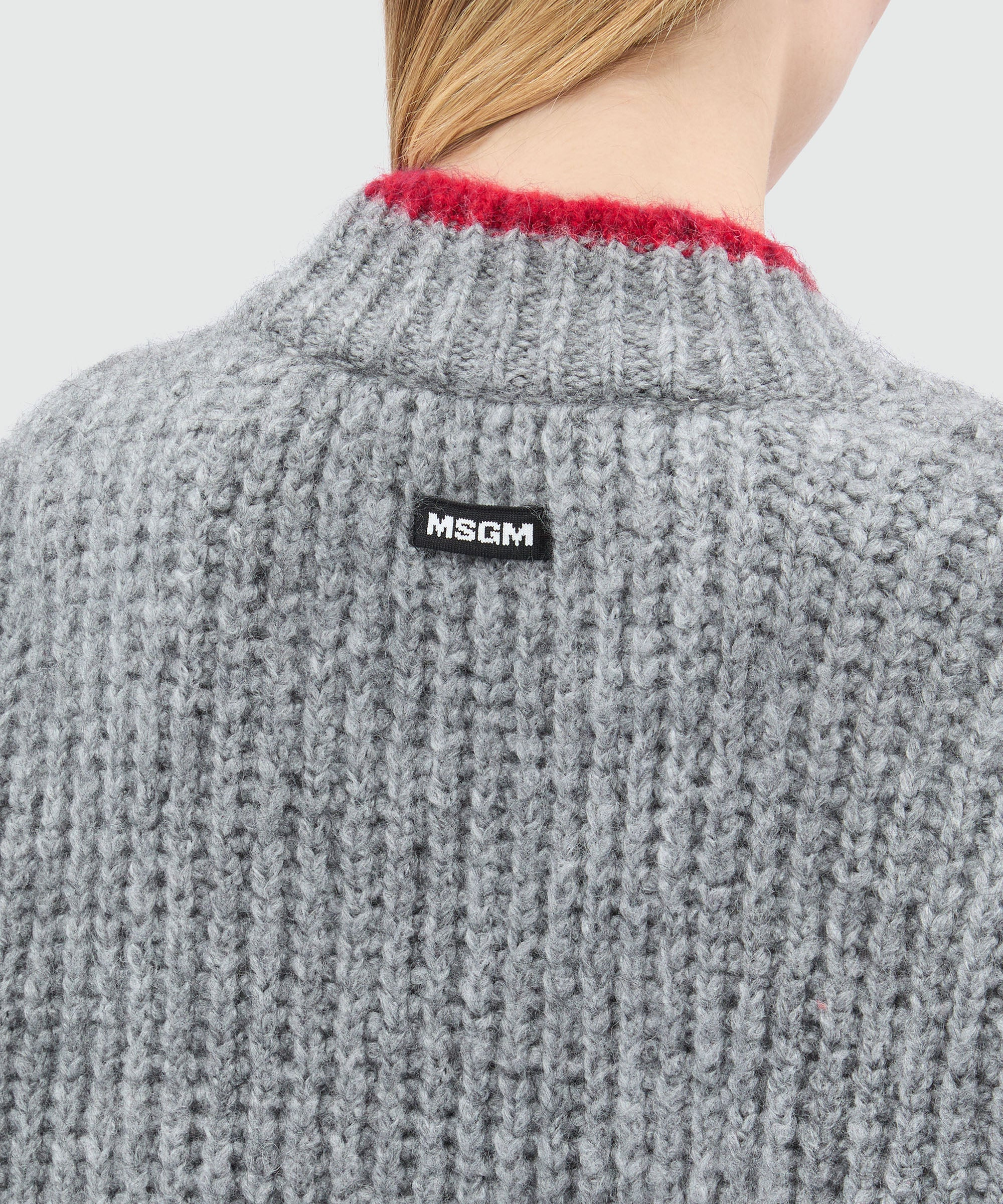 Grey cardigan in supersoft knit with contrasting trim - 5