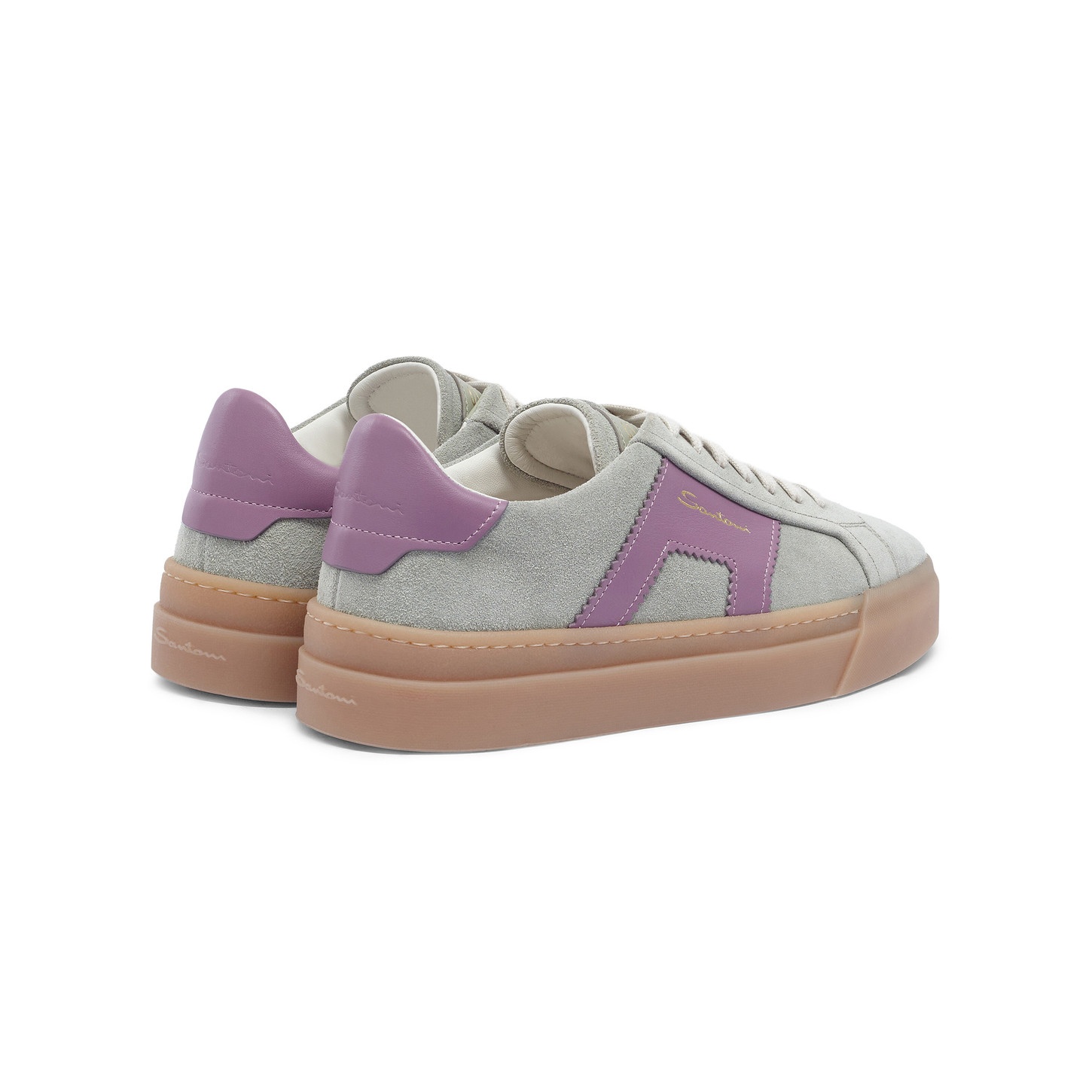 Women's green and purple suede and leather double buckle sneaker - 4