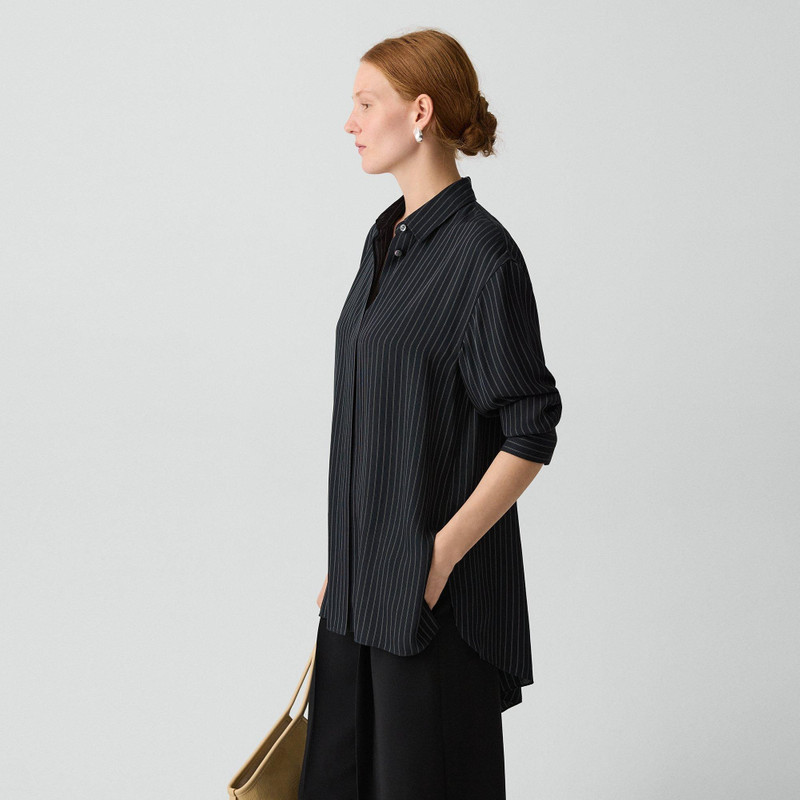 High-Low Flounce Shirt in Washed Stripe 2