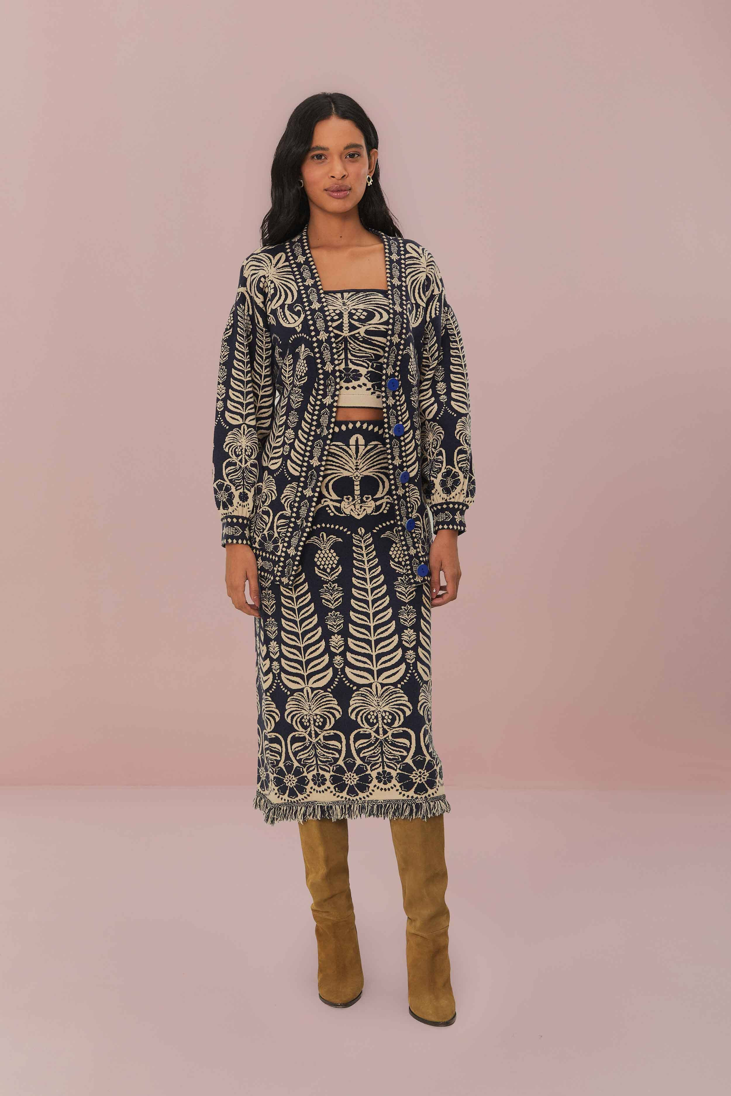 Navy Blue Ainika Tropical Splendor Knit Top - 2