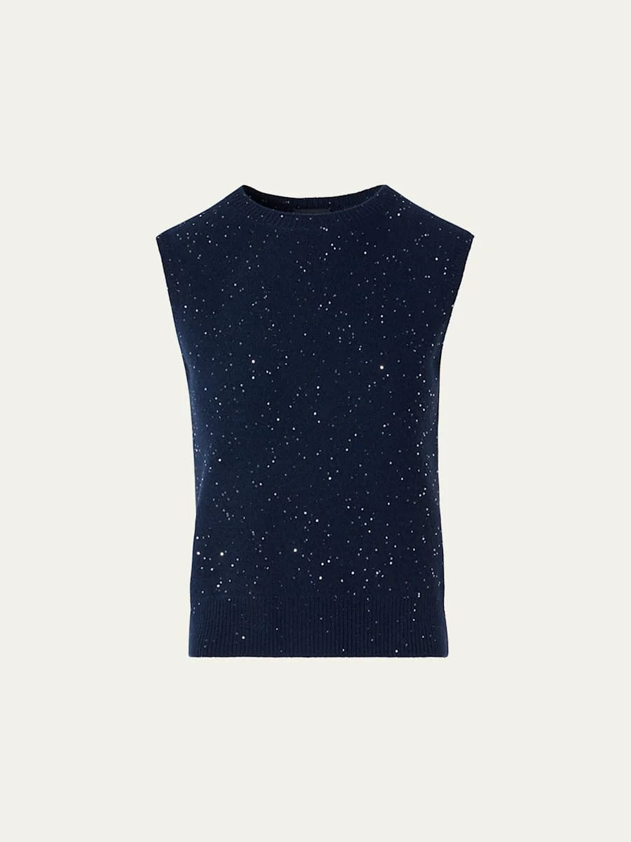Sequined Wool-Cashmere Sleeveless Sweater - 1