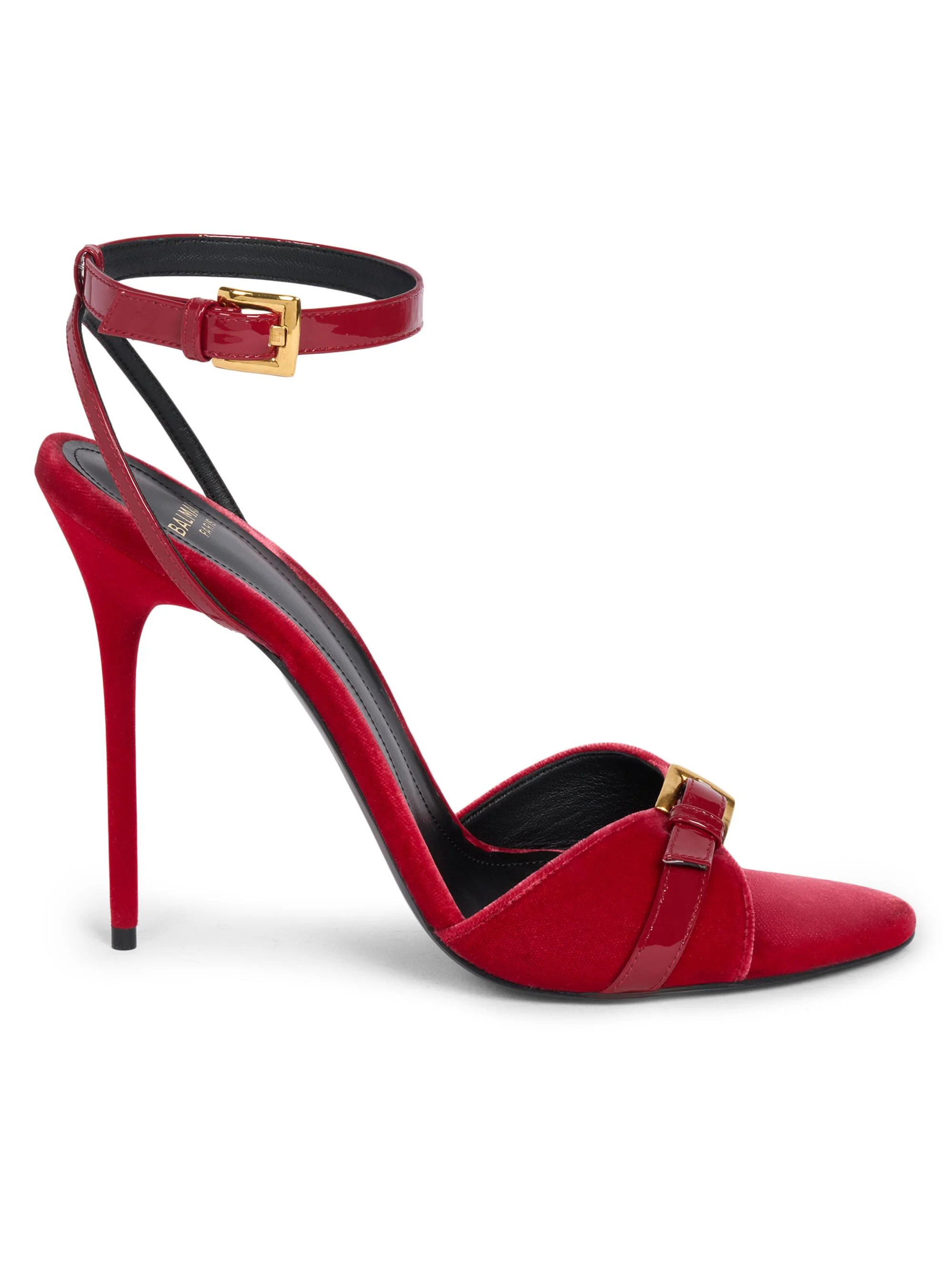Women's Anthem 95MM Buckle-Detail Patent Leather & Velvet Sandals - Rouge - 1