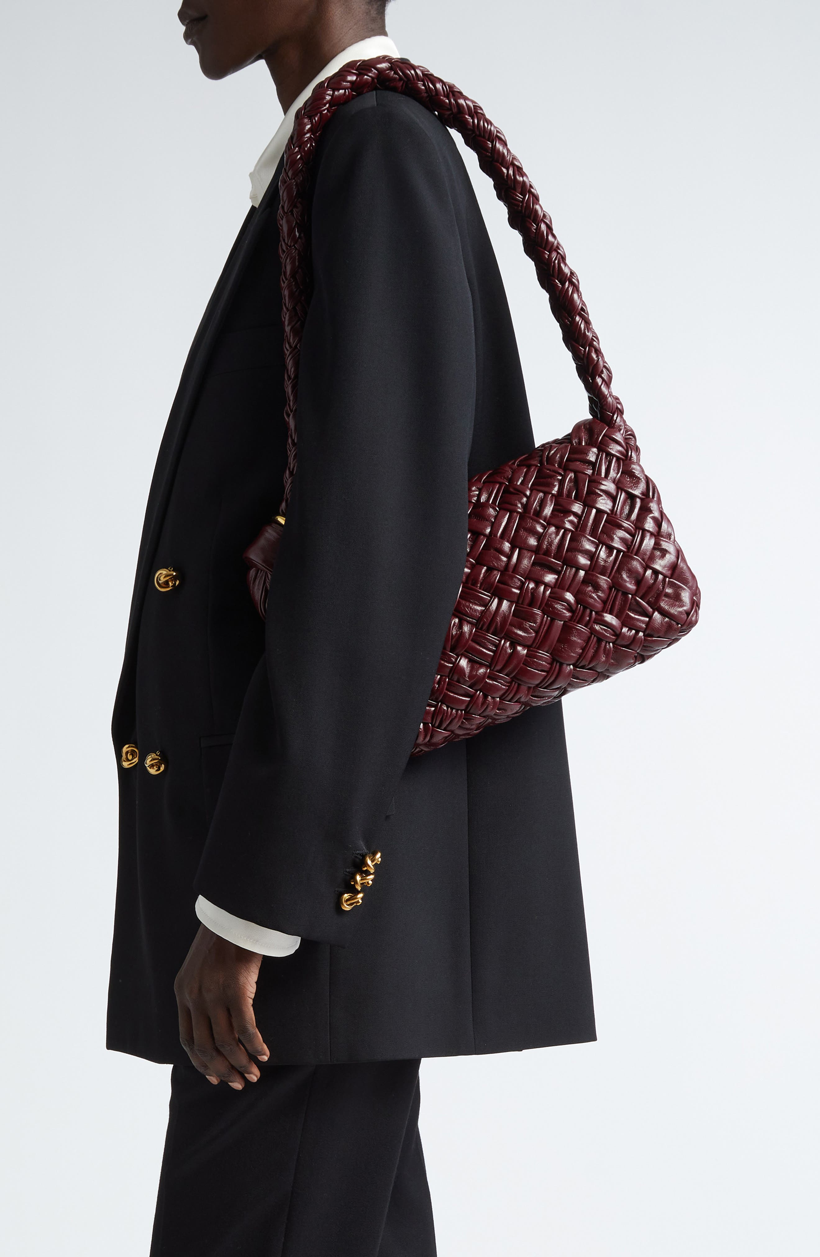 Bottega Veneta Kalimero Intrecciato Leather Shoulder Bag in Barolo/M Brass at Nordstrom - 2