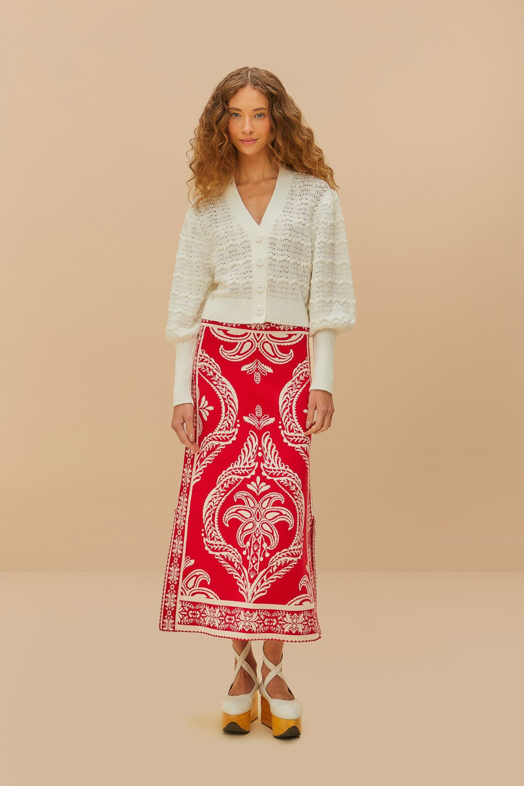 White Lace Stitch Knit Crop Cardigan - 2