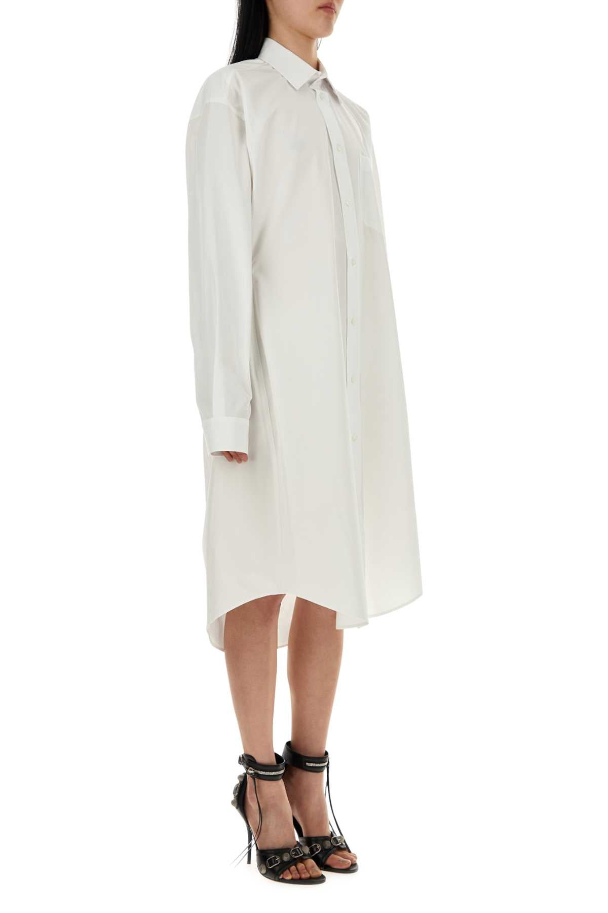 Balenciaga Women White Poplin Shirt Dress - 3
