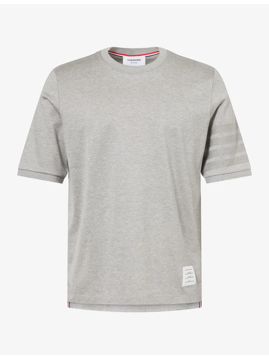 Striped-Sleeve Brand-Patch Cotton T-Shirt - 1