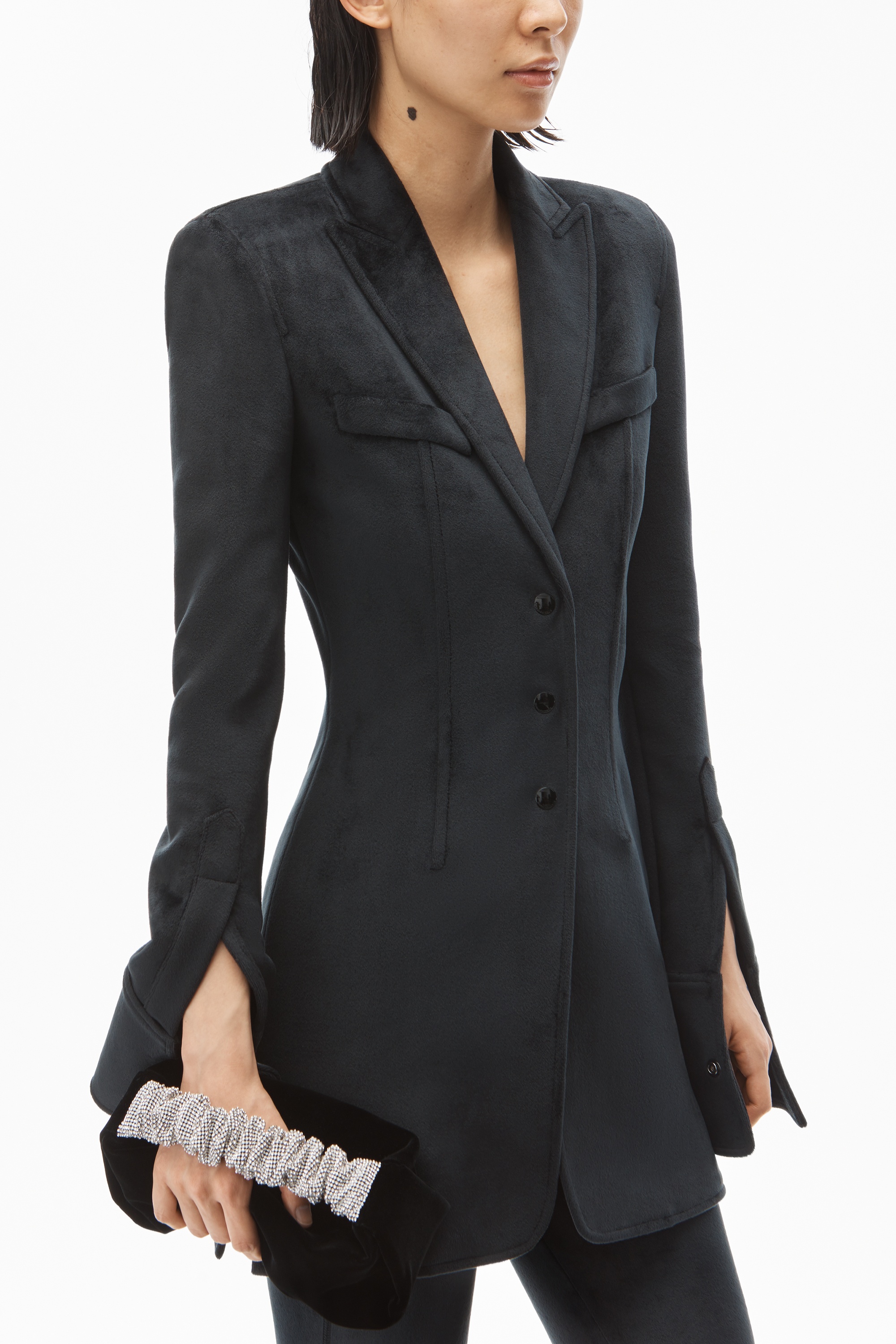 PEAK LAPEL BLAZER IN STRETCH VELOUR - 3