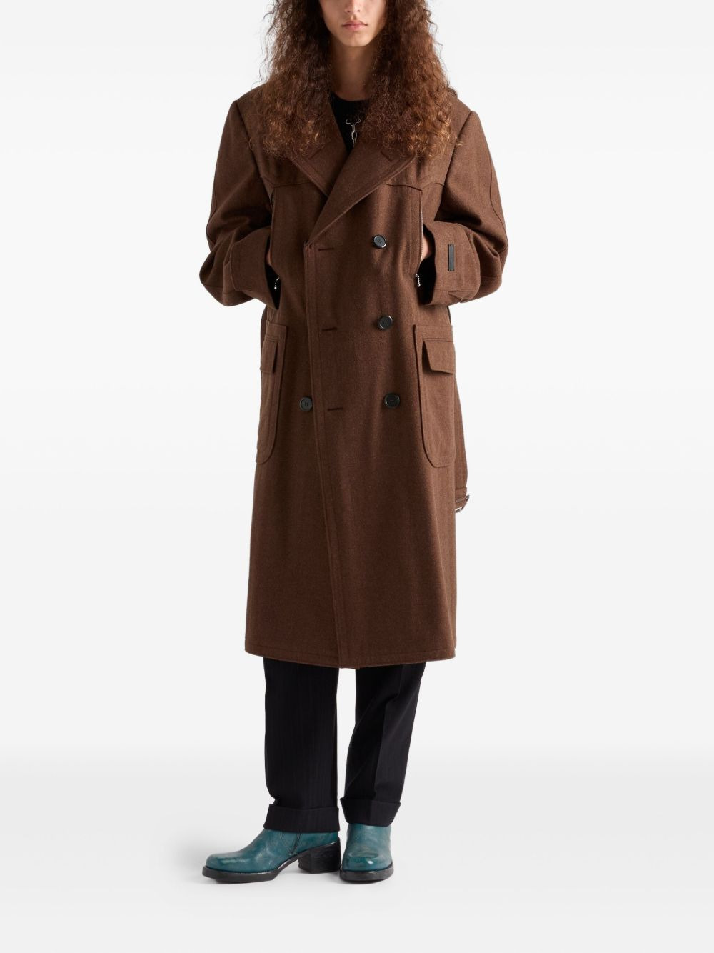 belted wool double-breasted coat - 2