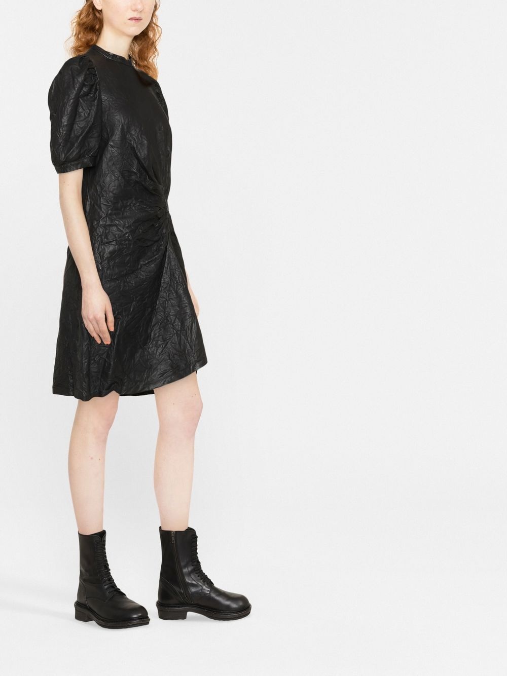 short-sleeved leather dress - 3