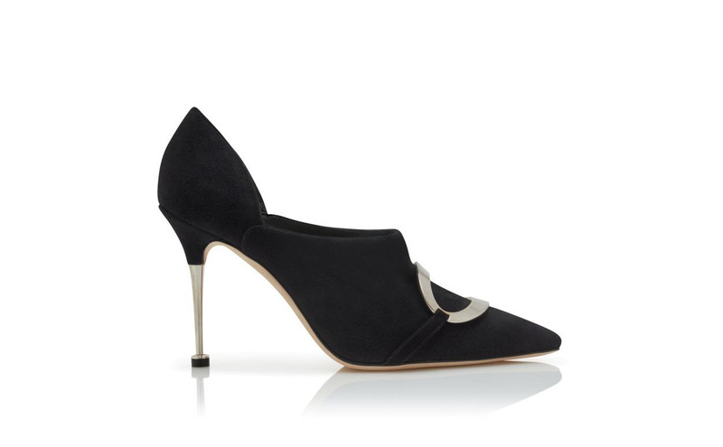 Black Suede Buckle Detail Shoe Booties 1