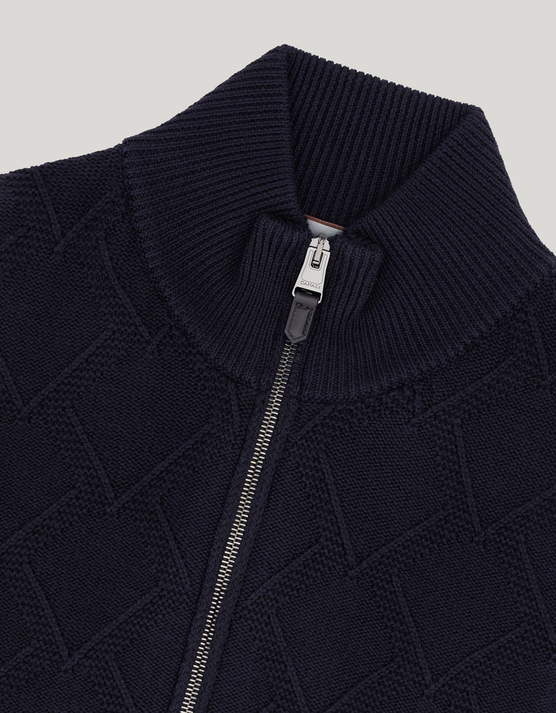 DARK NAVY STRUCTURED EXTRA-FINE MERINO WOOL CARDIGAN 5