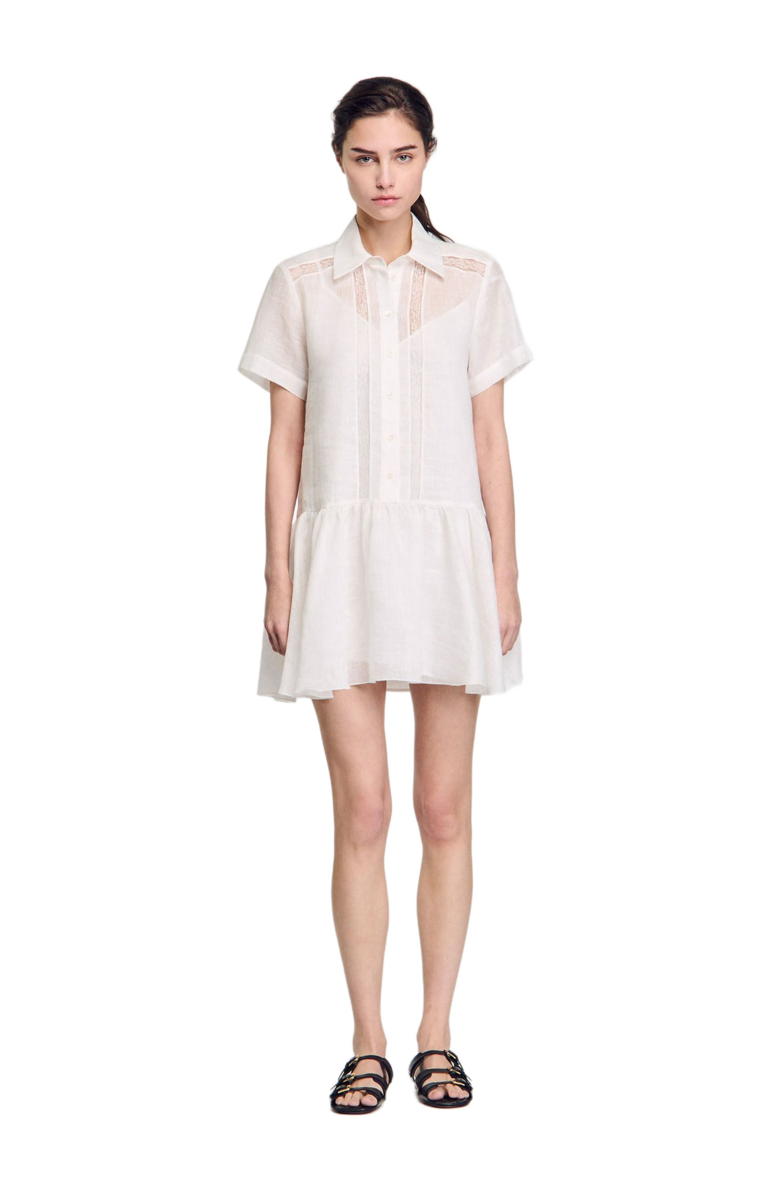 SANDRO Short dress with lace details in White at Nordstrom - 6