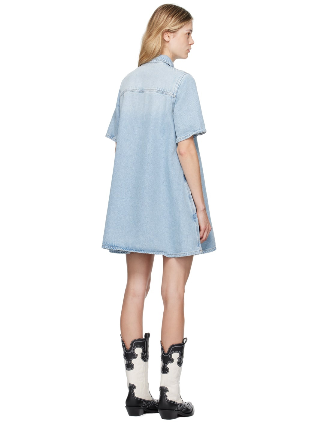 Blue Faded Denim Minidress - 3