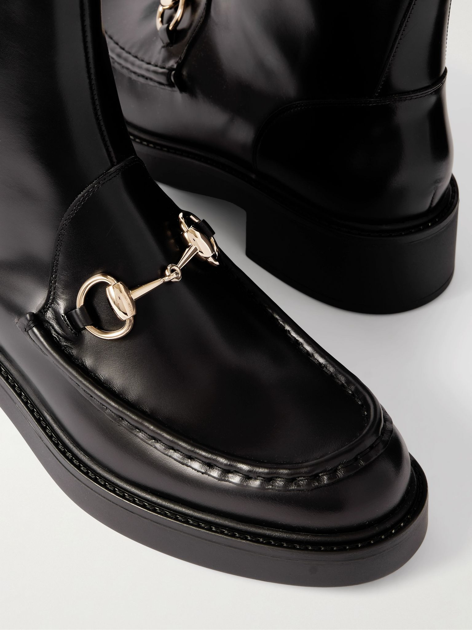 Horsebit-embellished patent-leather ankle boots Black - 4