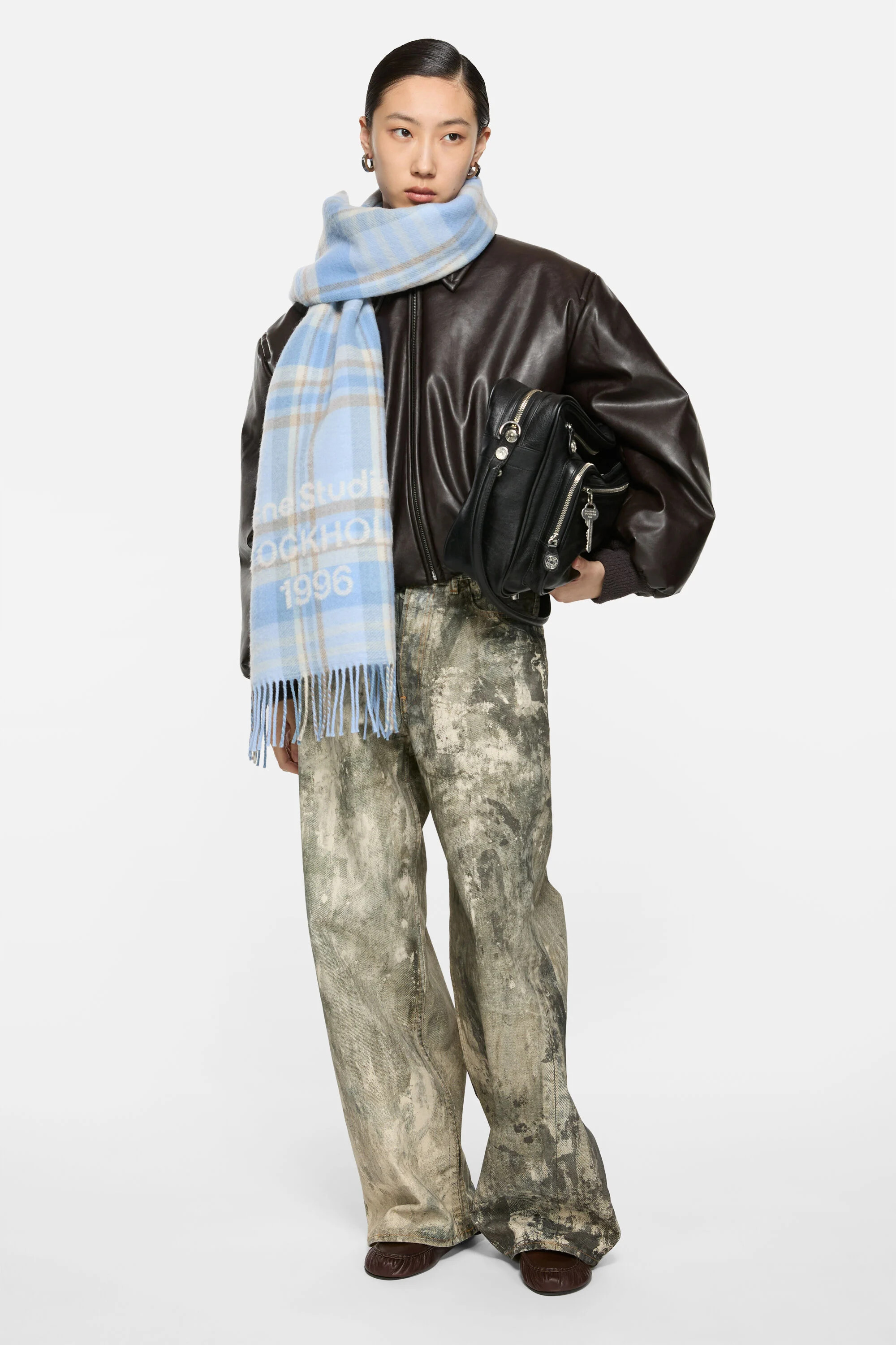 Check logo scarf - Wide - Aqua blue/beige - 2