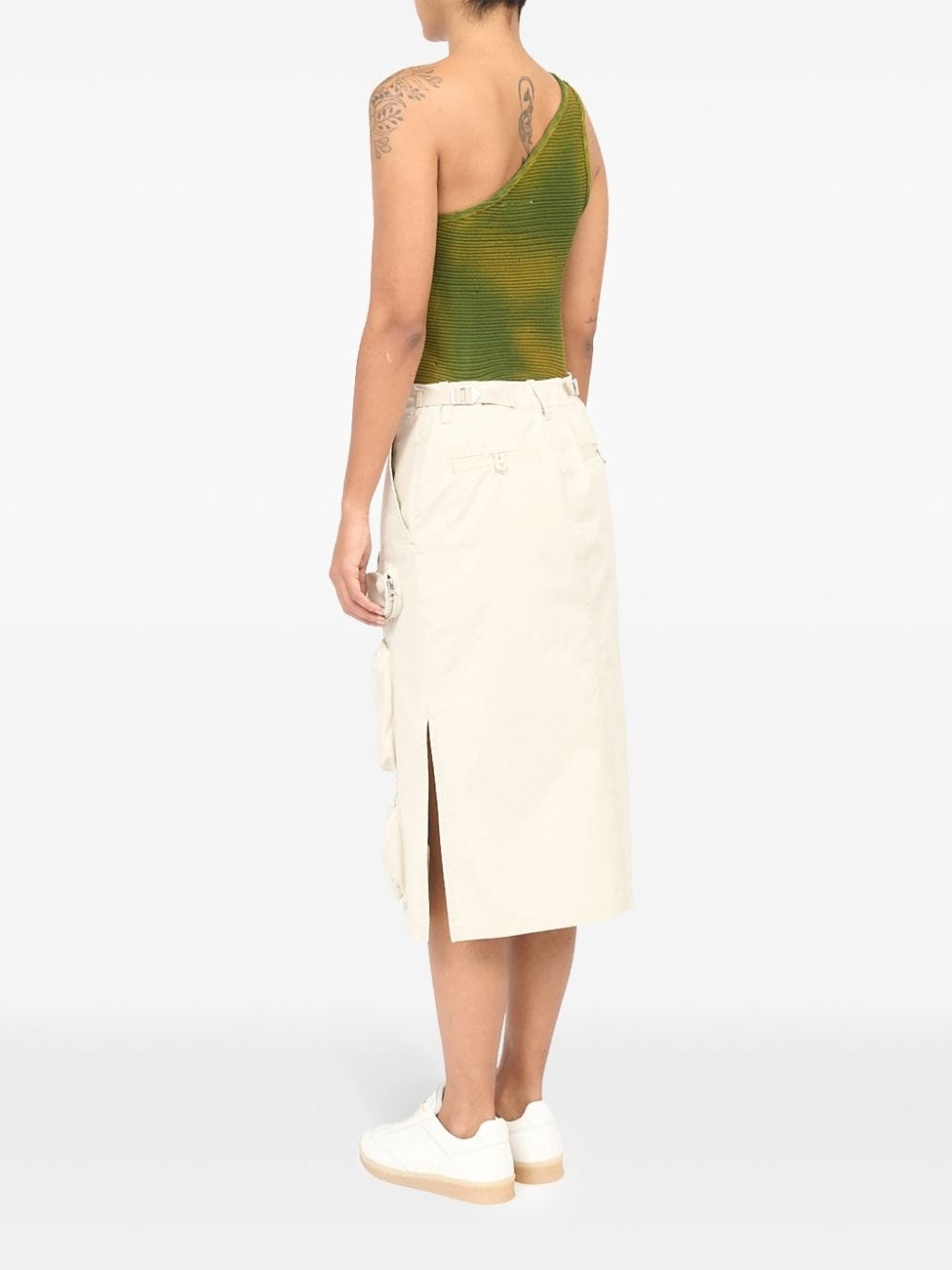 cotton gabardine midi cargo skirt - 5