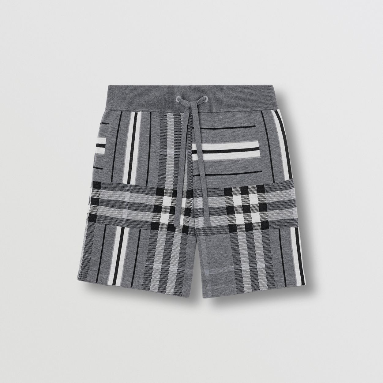 Check and Stripe Wool Blend Jacquard Shorts - 1
