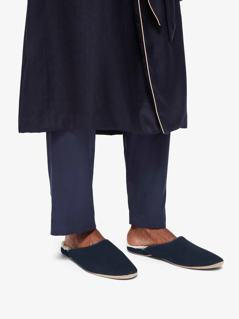 Men's Mule Slippers Douglas Suede Sheepskin Navy - 3