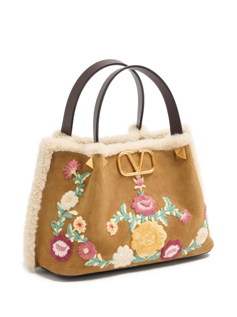 small embroidered-flowers suede tote bag - 1