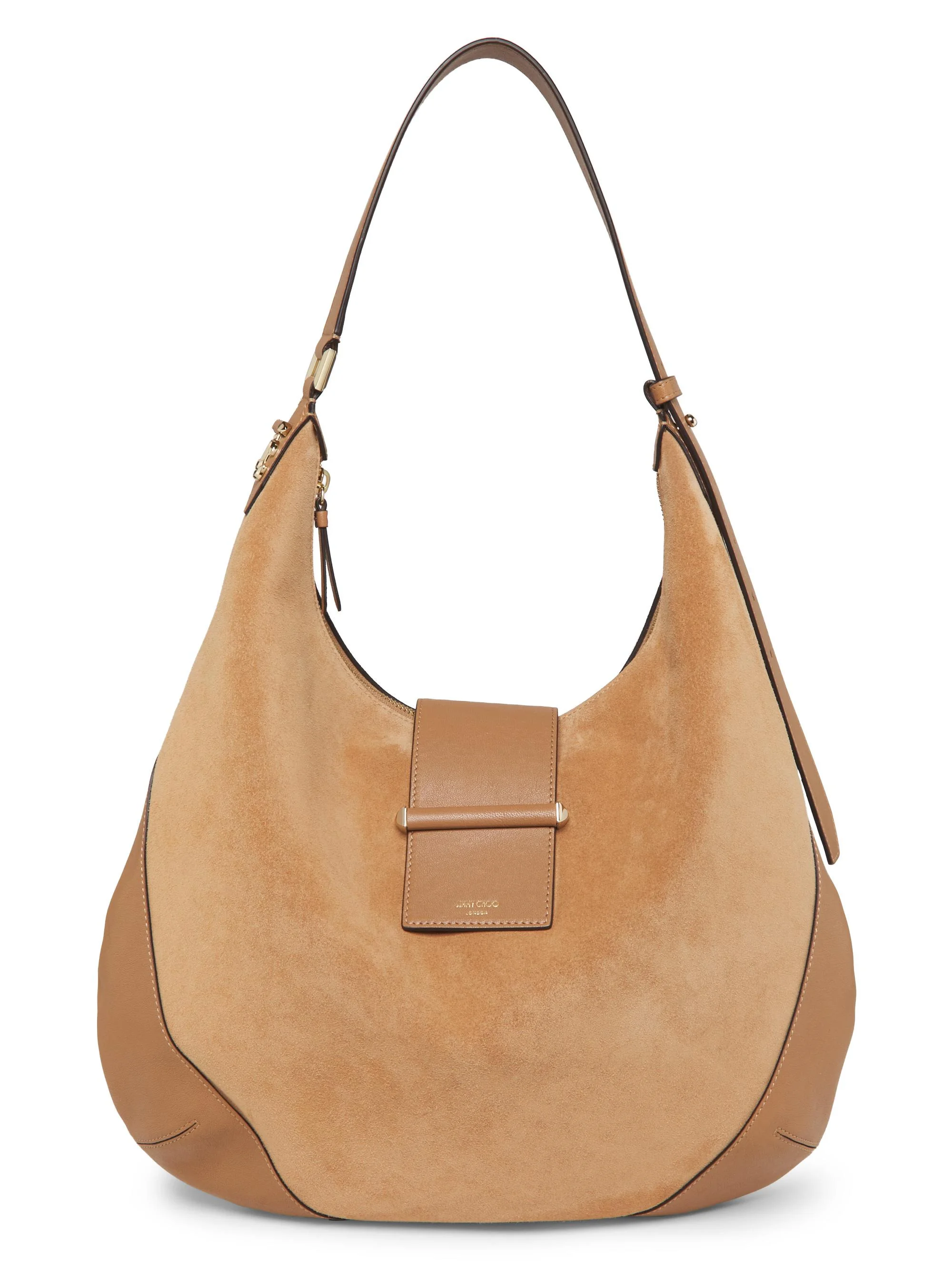 Women's Medium Bar Suede Hobo Bag - Toffee Toffee Shiny Gold - 1
