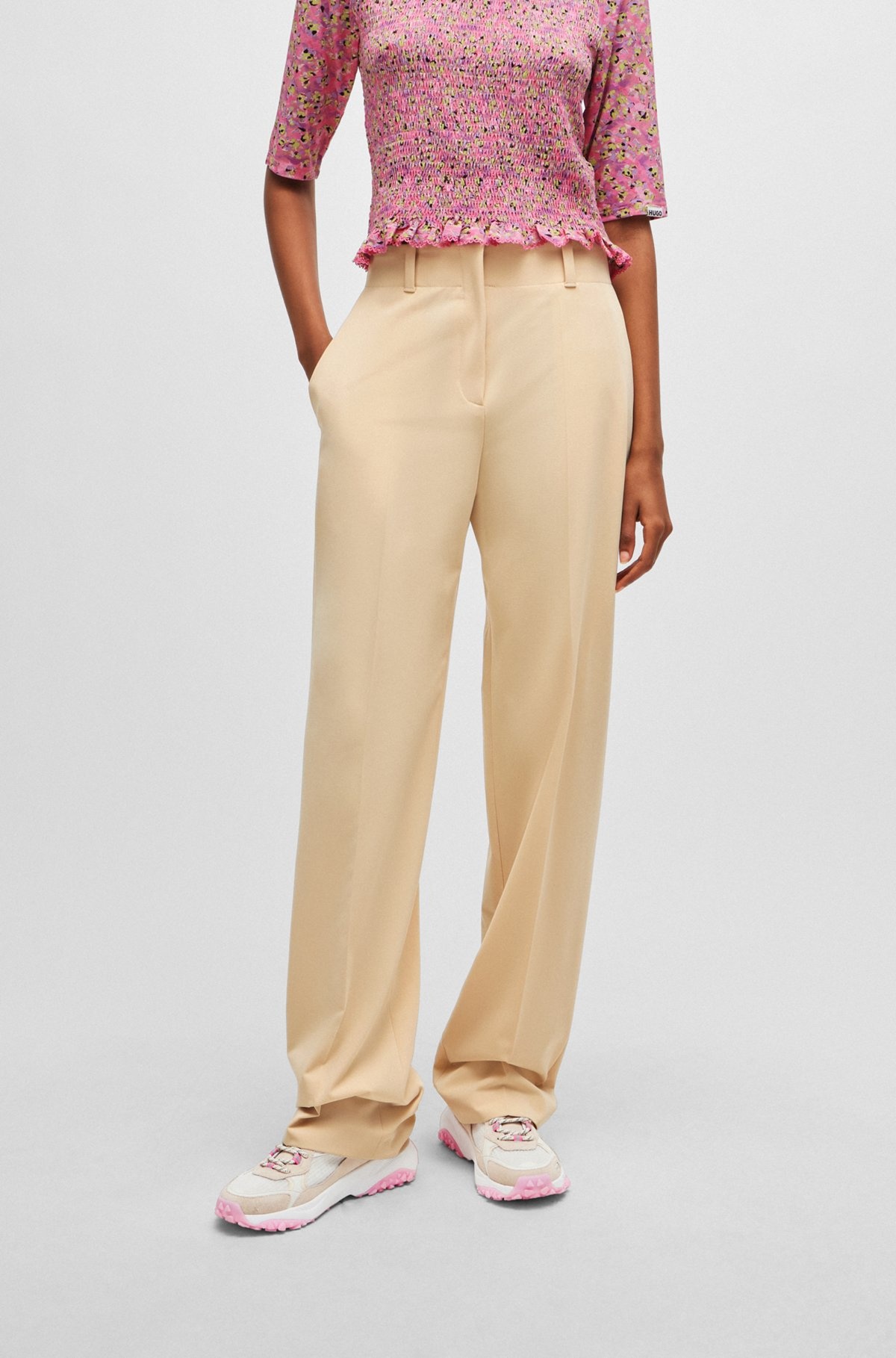 REGULAR-FIT TROUSERS IN STRETCH FABRIC WITH WIDE LEG - 2