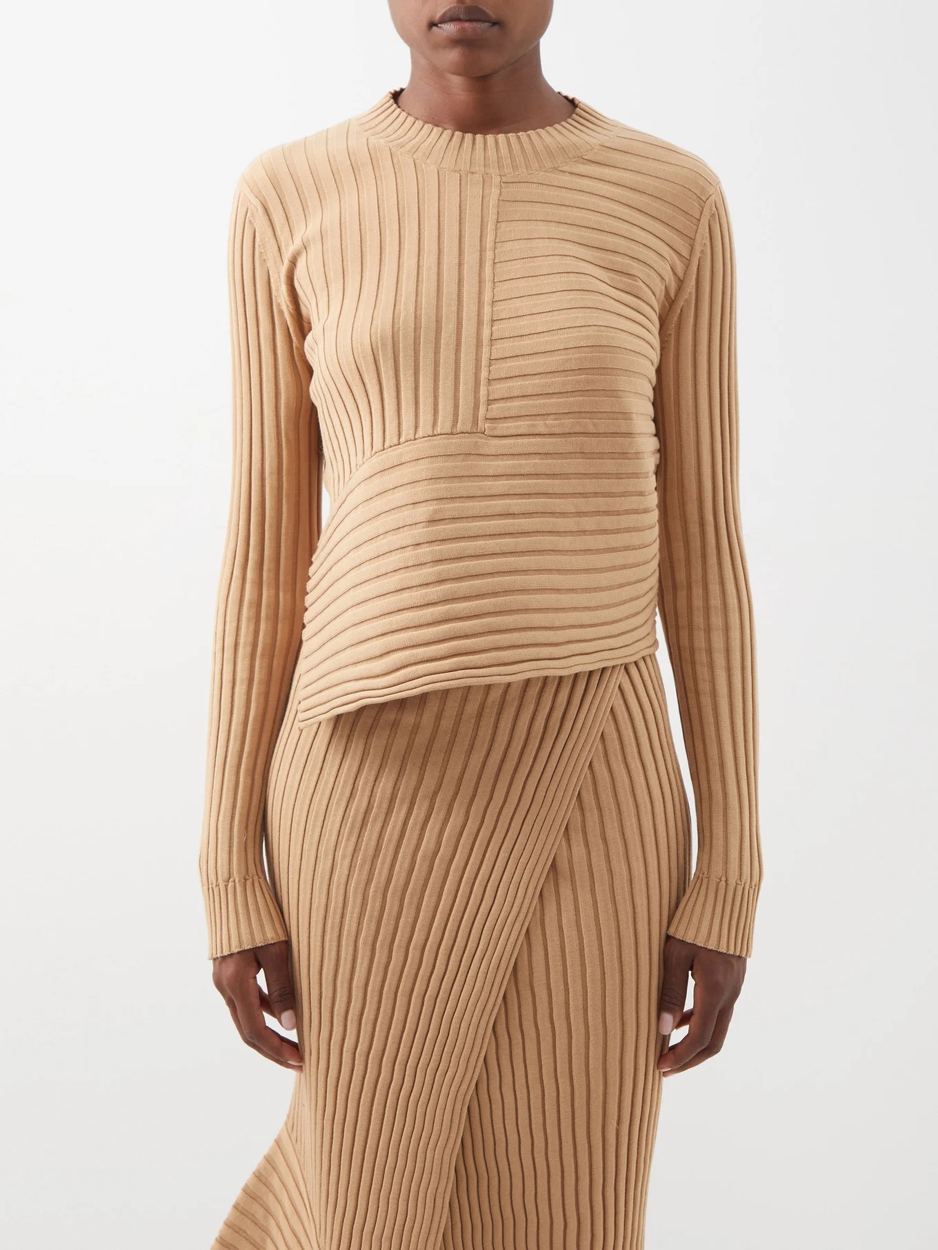 Asymmetric ribbed-knit cotton sweater - 1