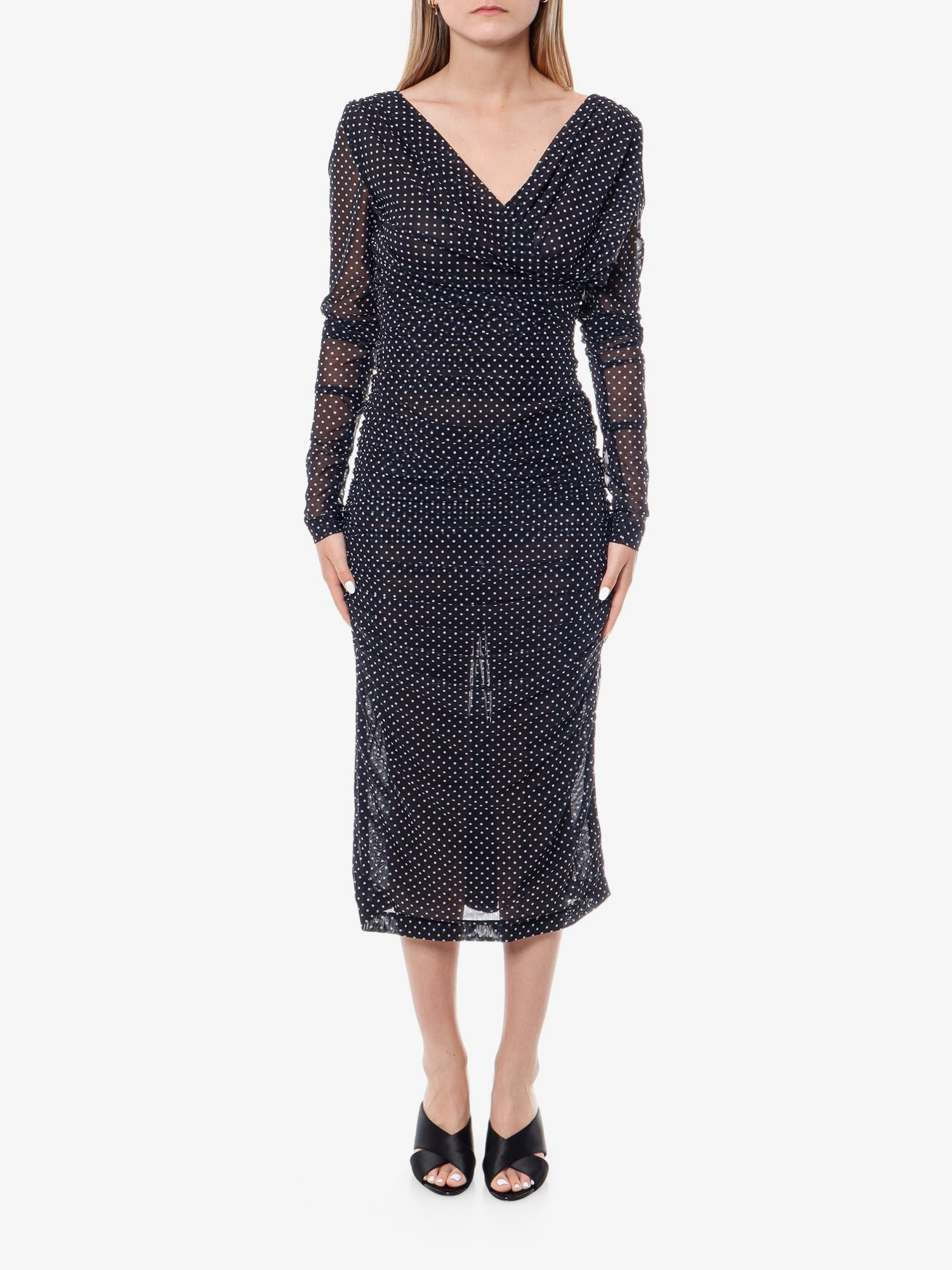 Polka-Dots Dress With Drapery - 3