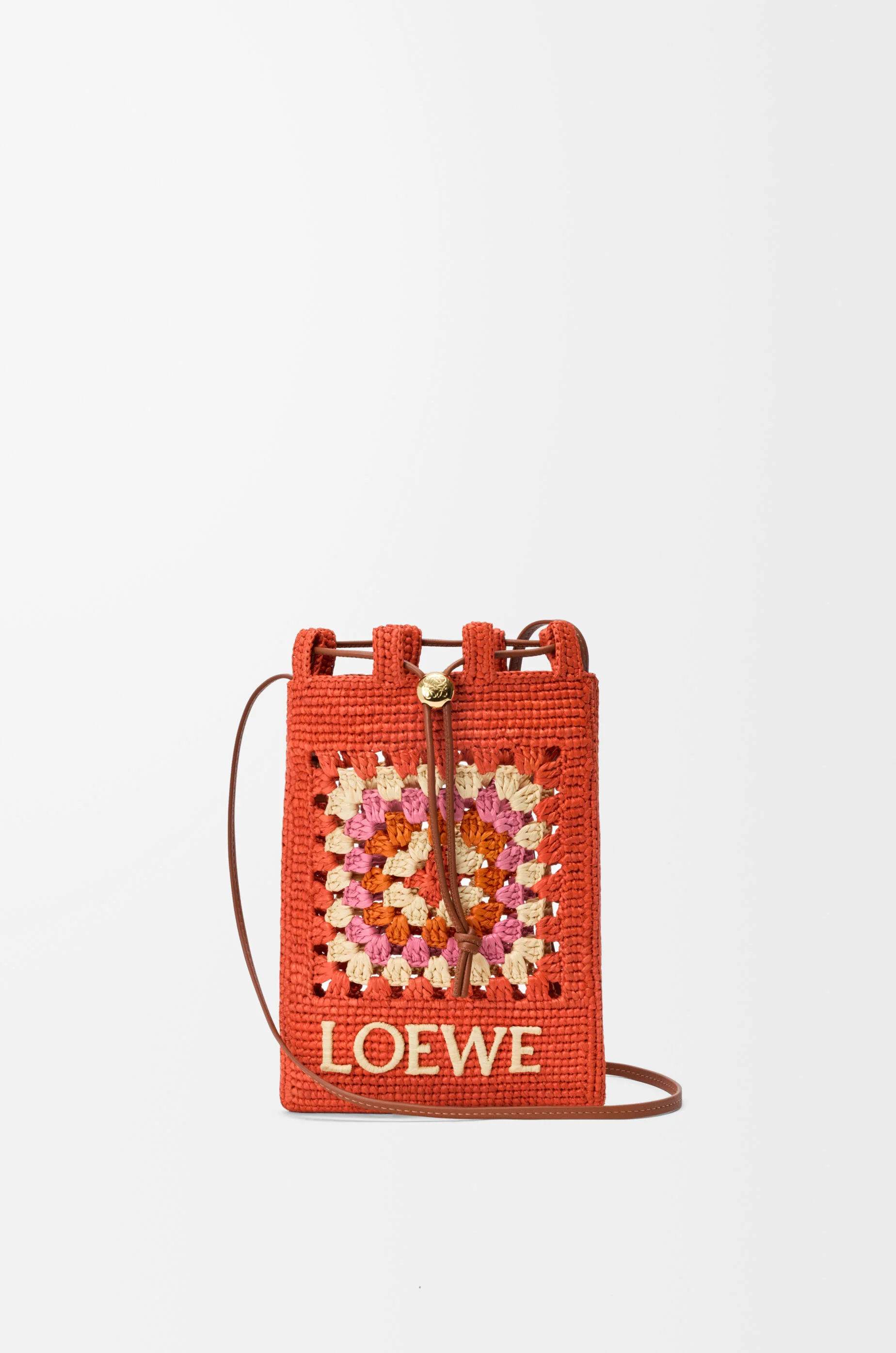 Drawstring pocket in classic calfskin and raffia - 1