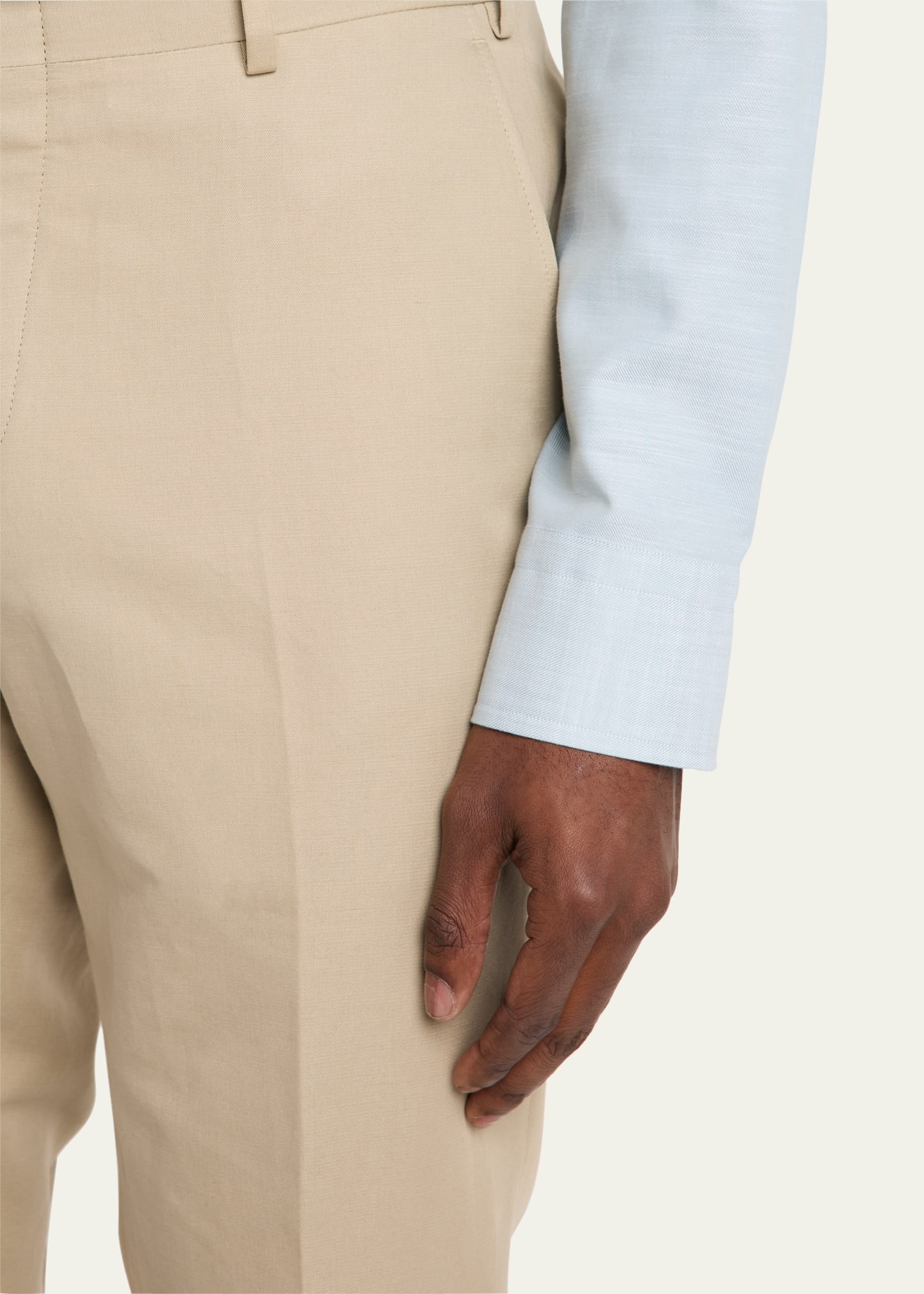 Men's Cotton and Linen Flat-Front Trousers - 5