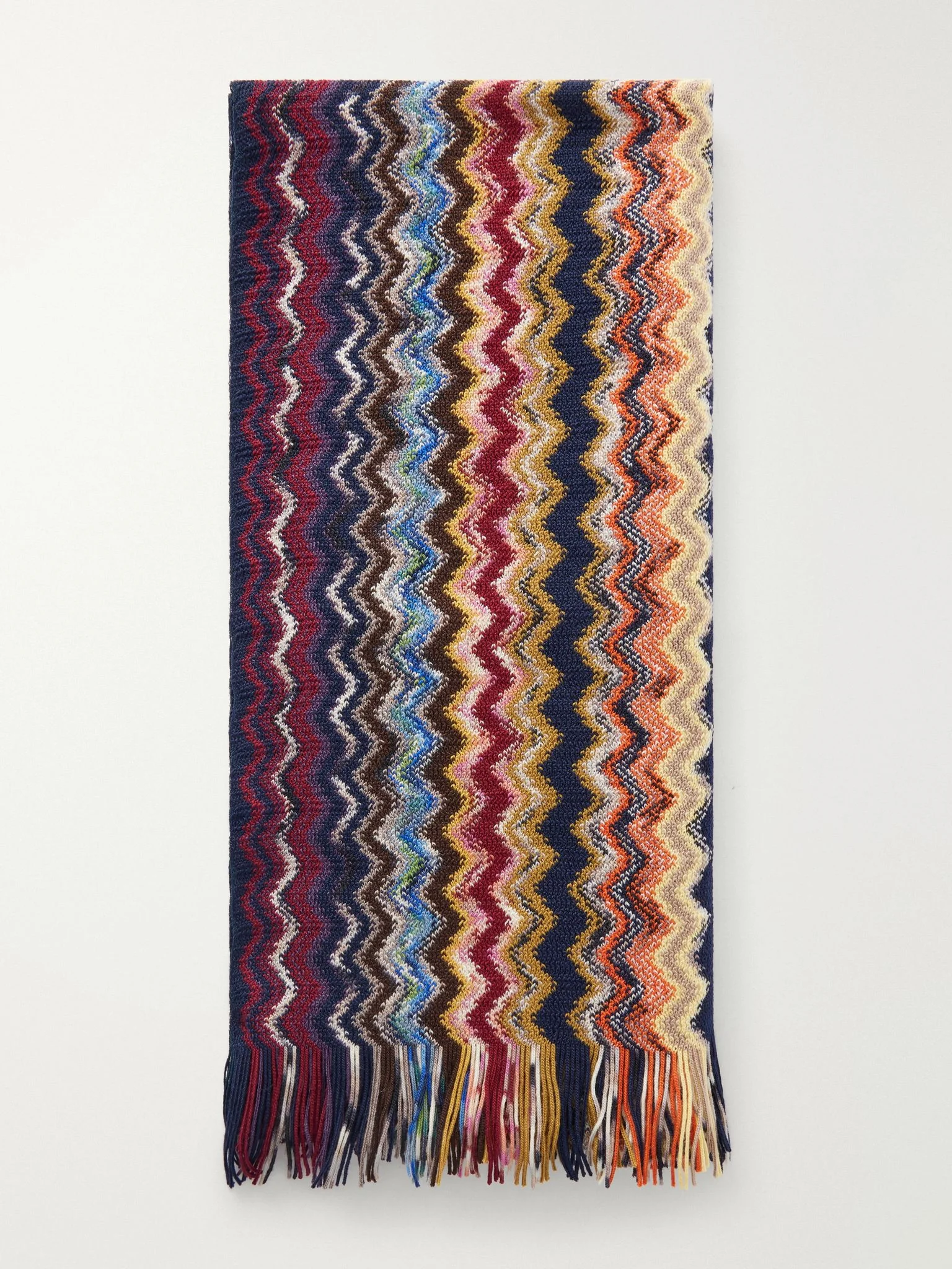 Striped Crochet-Knit Wool Scarf Multi - 1
