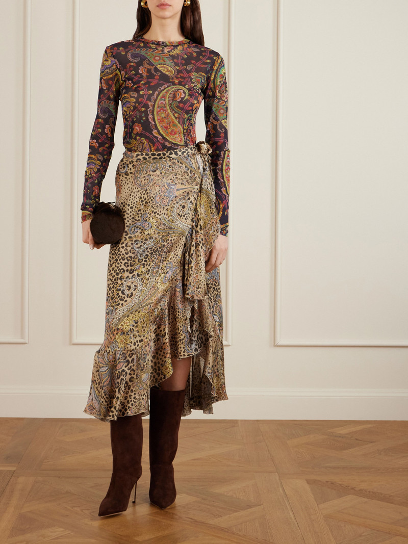 Etro Ruffled Leopard And Paisley-print Silk-satin Midi Wrap Skirt outlook