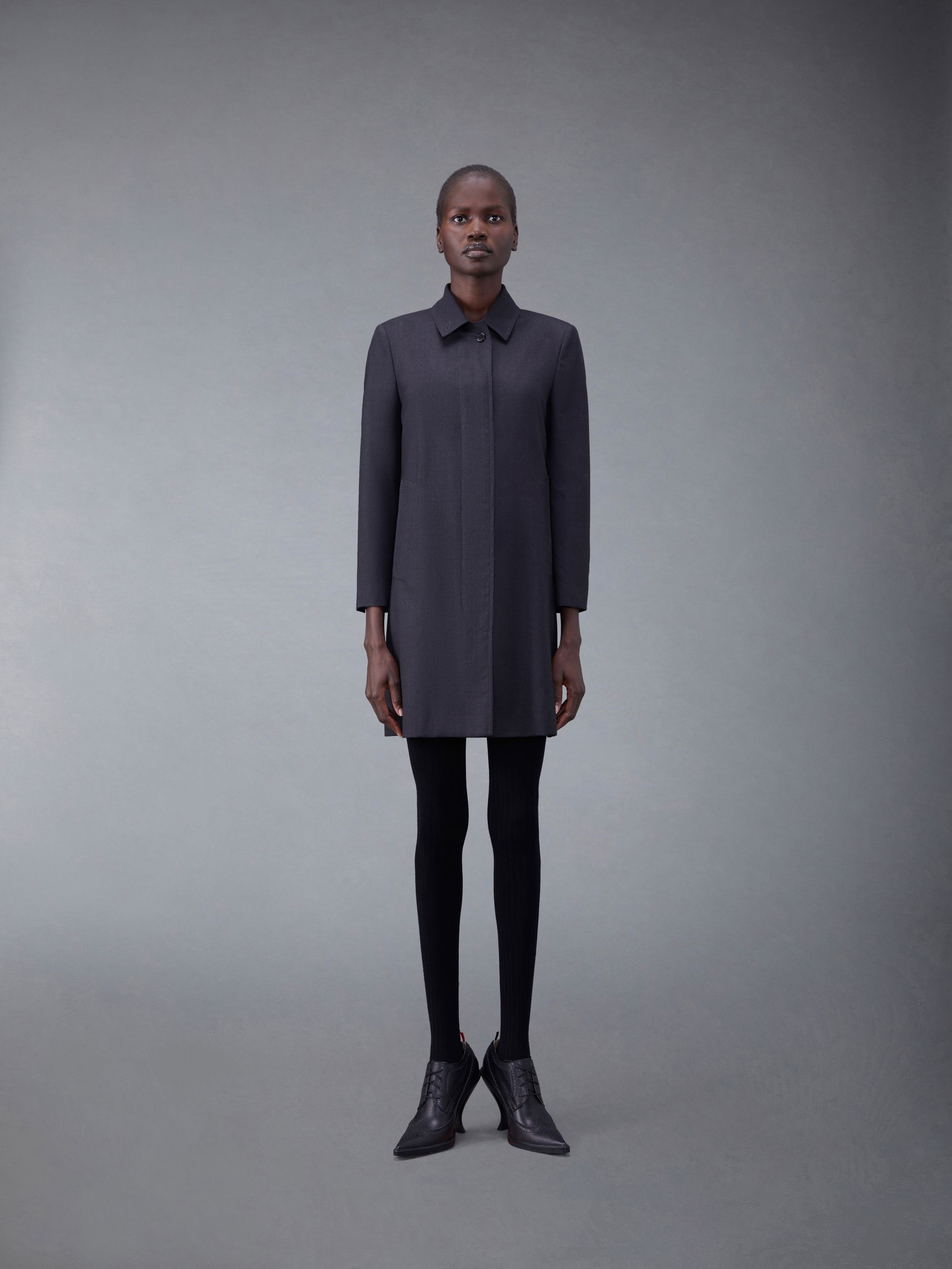 Super 120's Wool Twill Bal Collar Dress - 1
