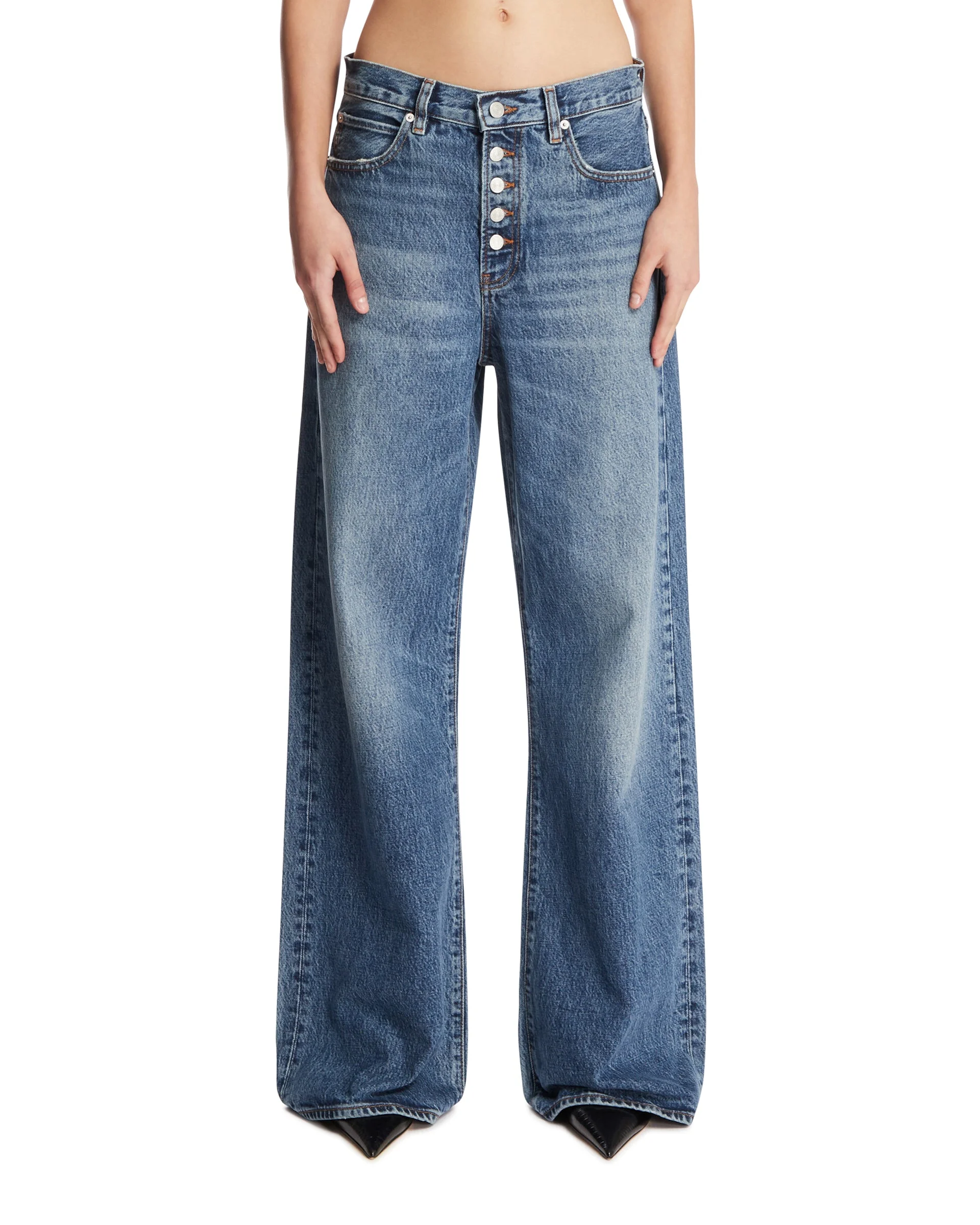 The Loose Exposed Buttons Jeans Blue - 1