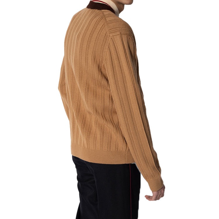 Gucci Rib Knit Wool Cardigan With Gucci Label 'Camel' 646809-XKBQT-2668 - 4