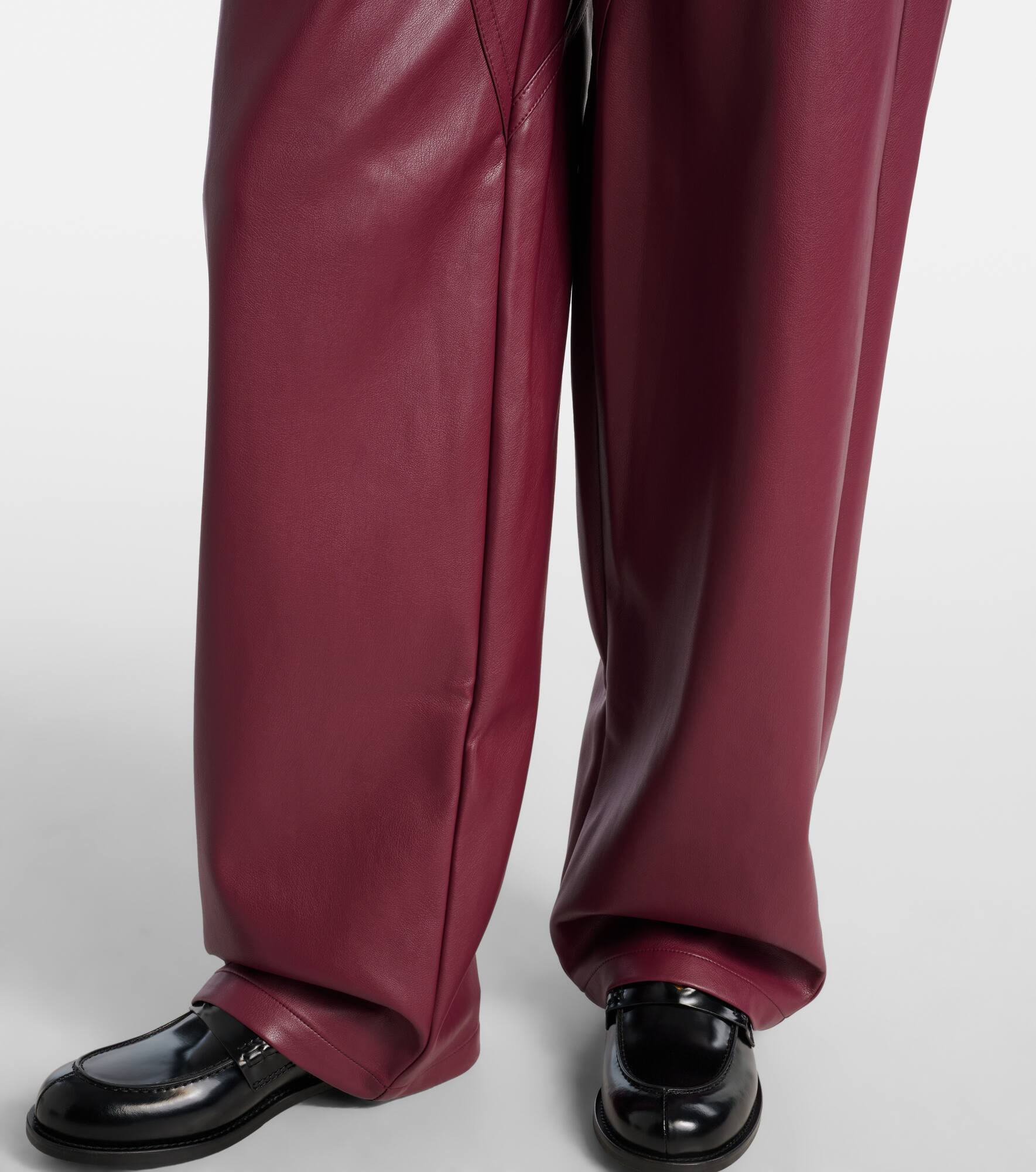 Mid-rise faux leather wide-leg pants - 5