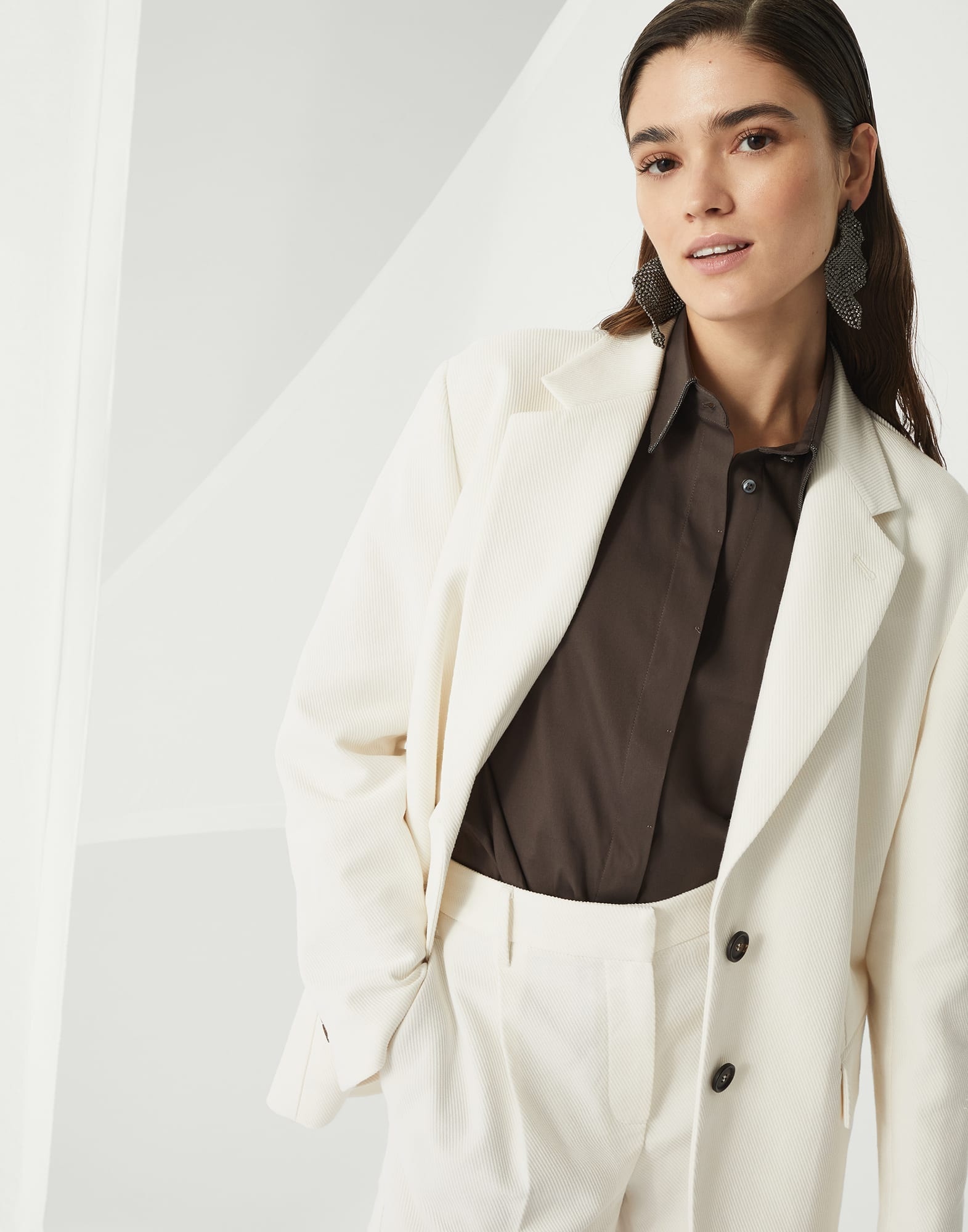 Cotton and linen cavalry blazer with monili - 4