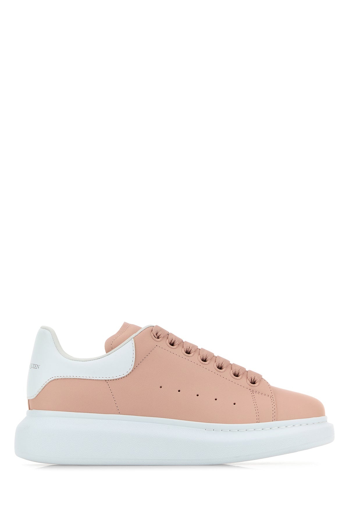 Pink leather sneakers with light white leather heel - 1