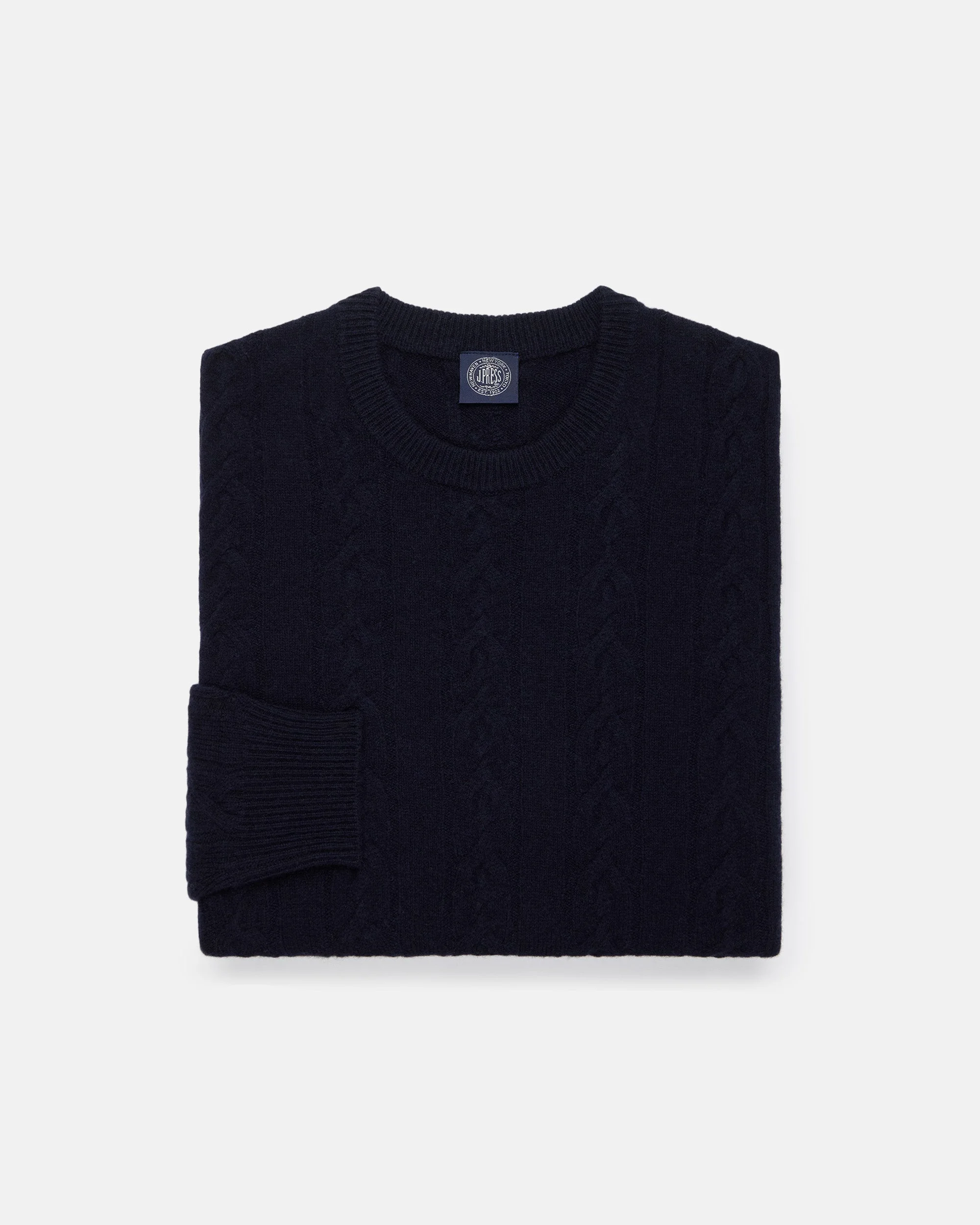 NAVY LAMBSWOOL CABLE CREWNECK SWEATER - 1