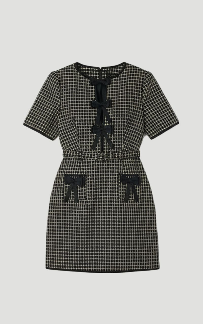 Petite Tailored Tweed Bow Detail Mini Dress - 1