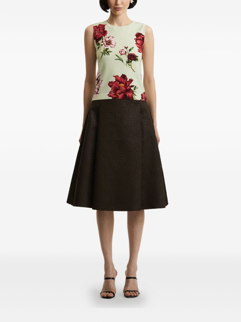 peony-print sleeveless knitted top - 2