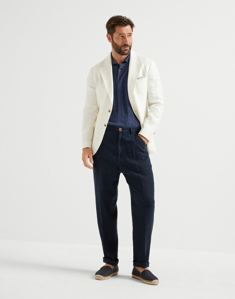 Linen and cotton wide rib knit polo 5