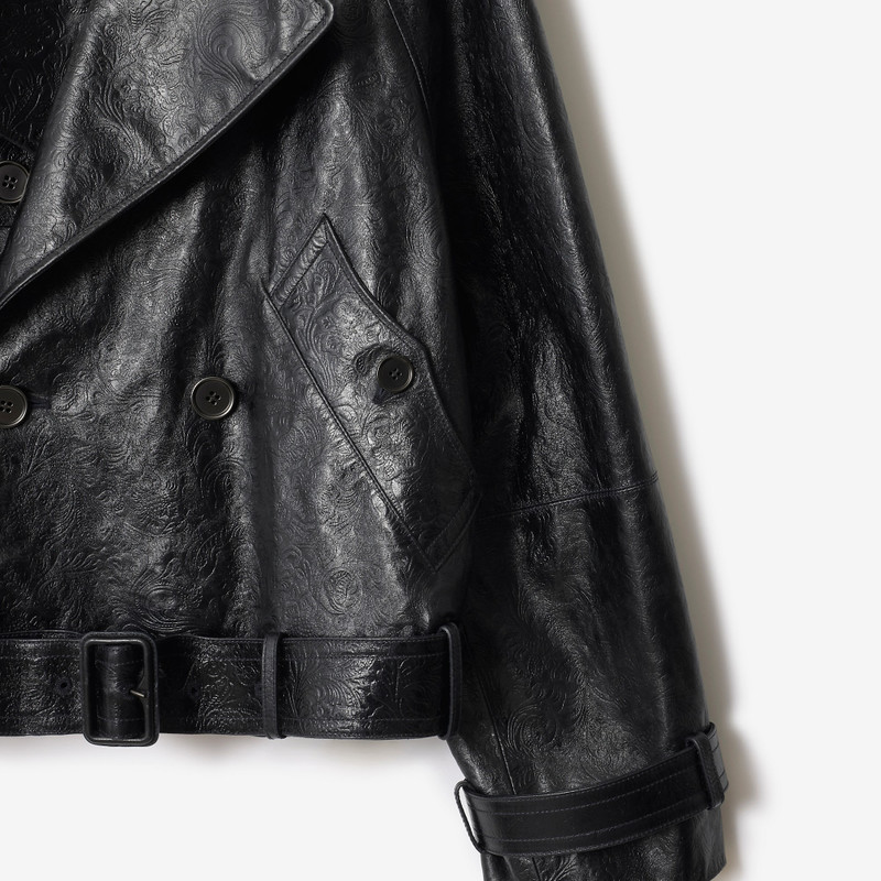 Cropped Embossed Leather Trench Jacket 4