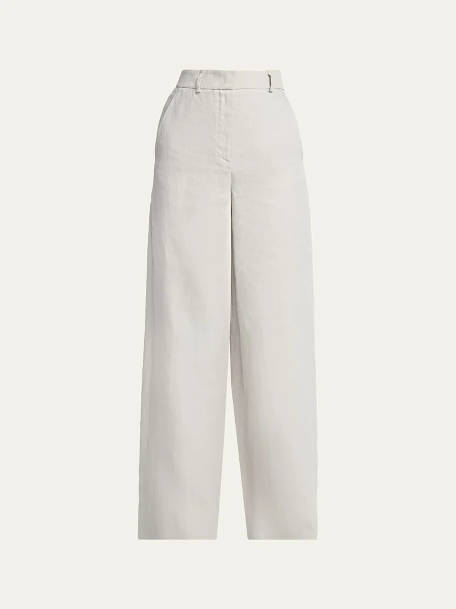 Linen Straight-Leg Trousers - 1
