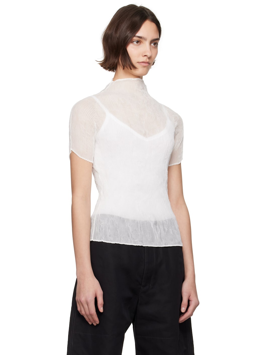 White Chiffon Twist BK/WT-56 Turtleneck - 2
